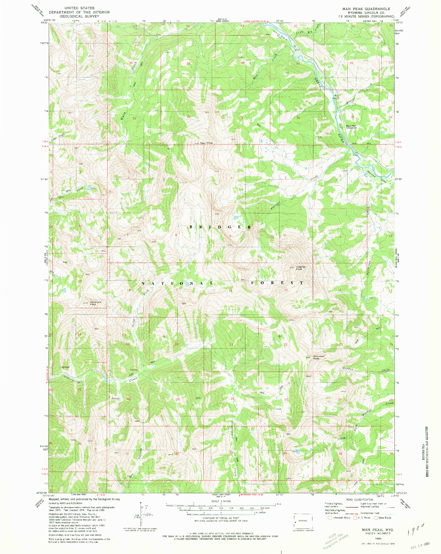 USGS 1:24000-SCALE QUADRANGLE FOR MAN PEAK, WY 1980