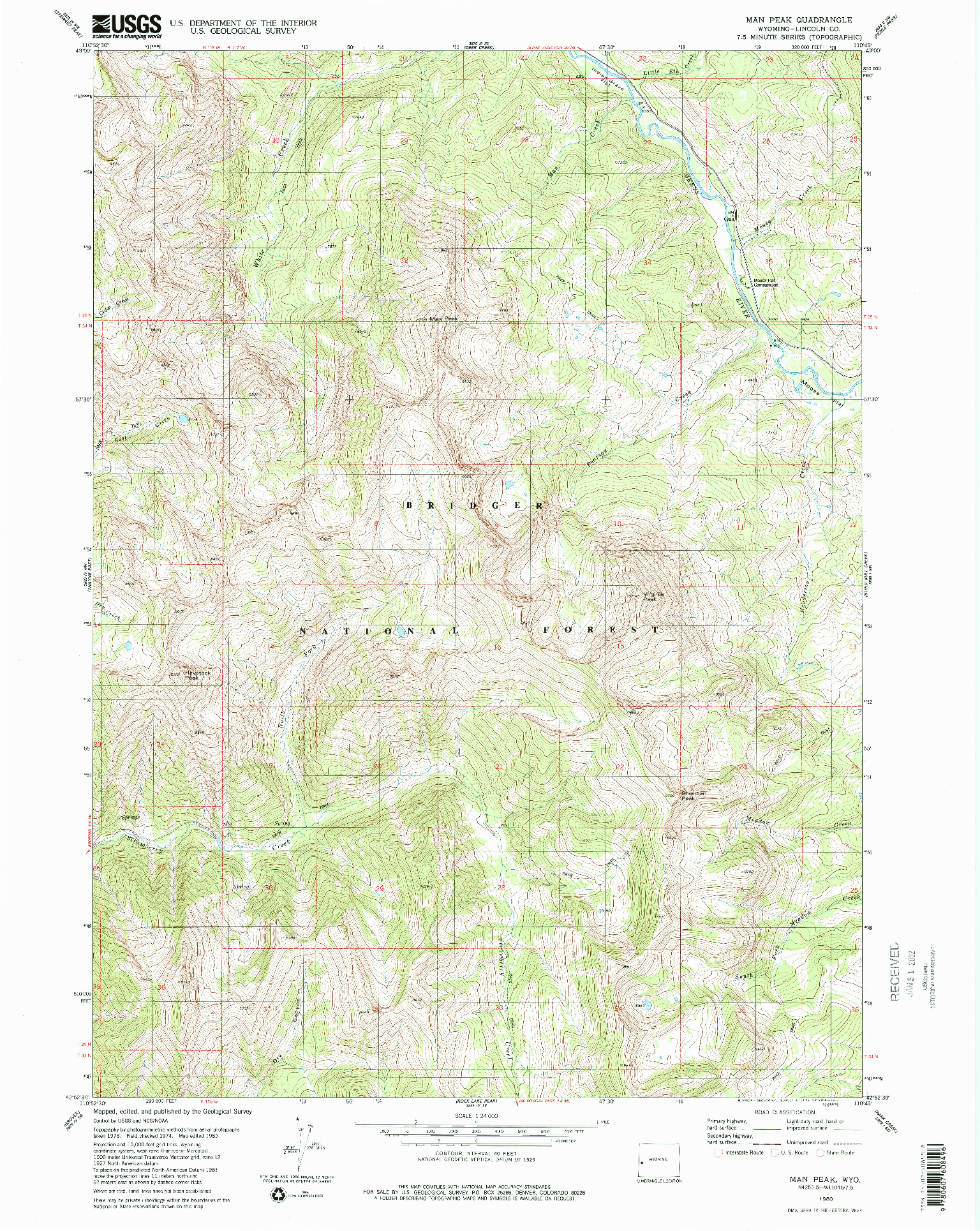 USGS 1:24000-SCALE QUADRANGLE FOR MAN PEAK, WY 1980