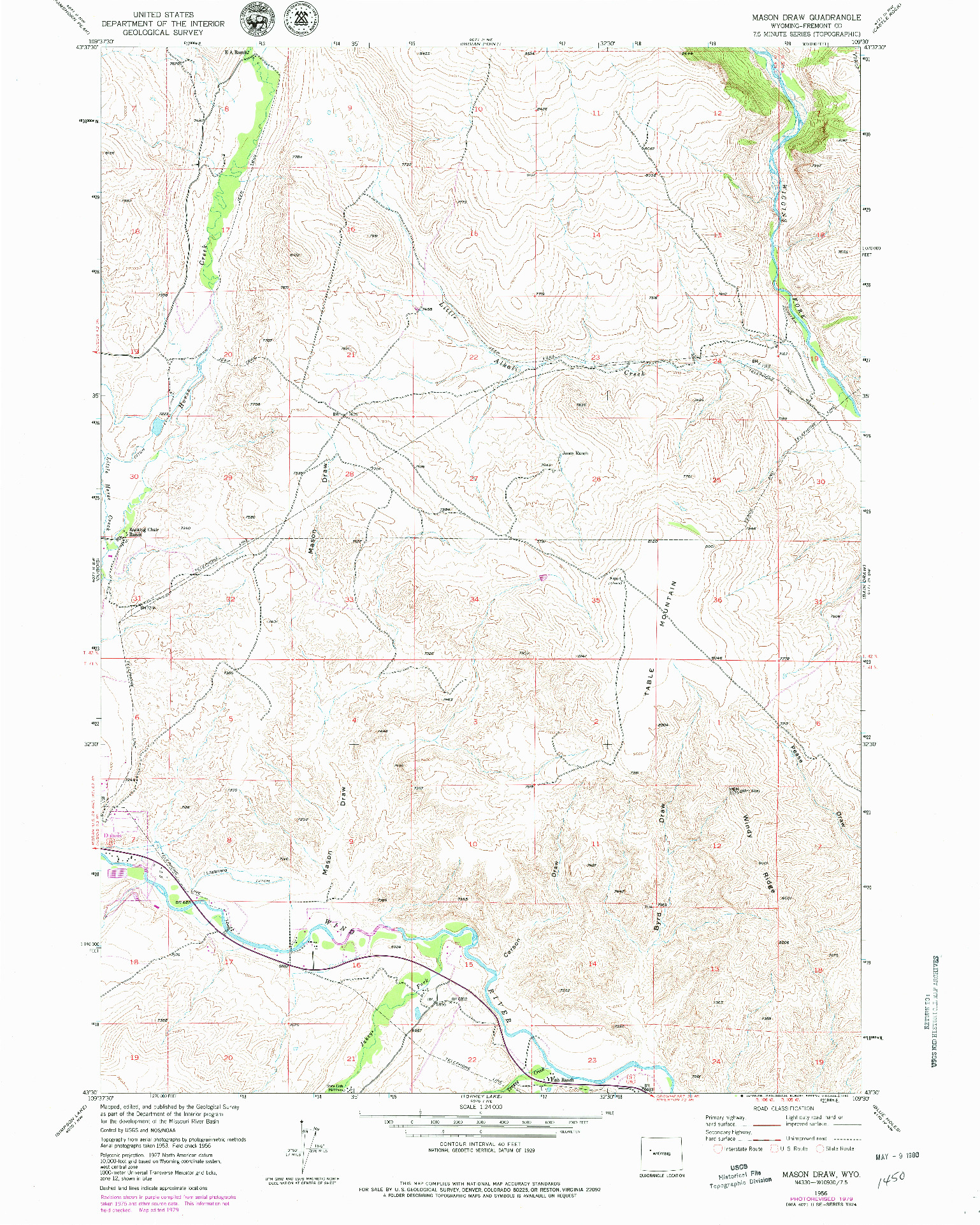 USGS 1:24000-SCALE QUADRANGLE FOR MASON DRAW, WY 1956