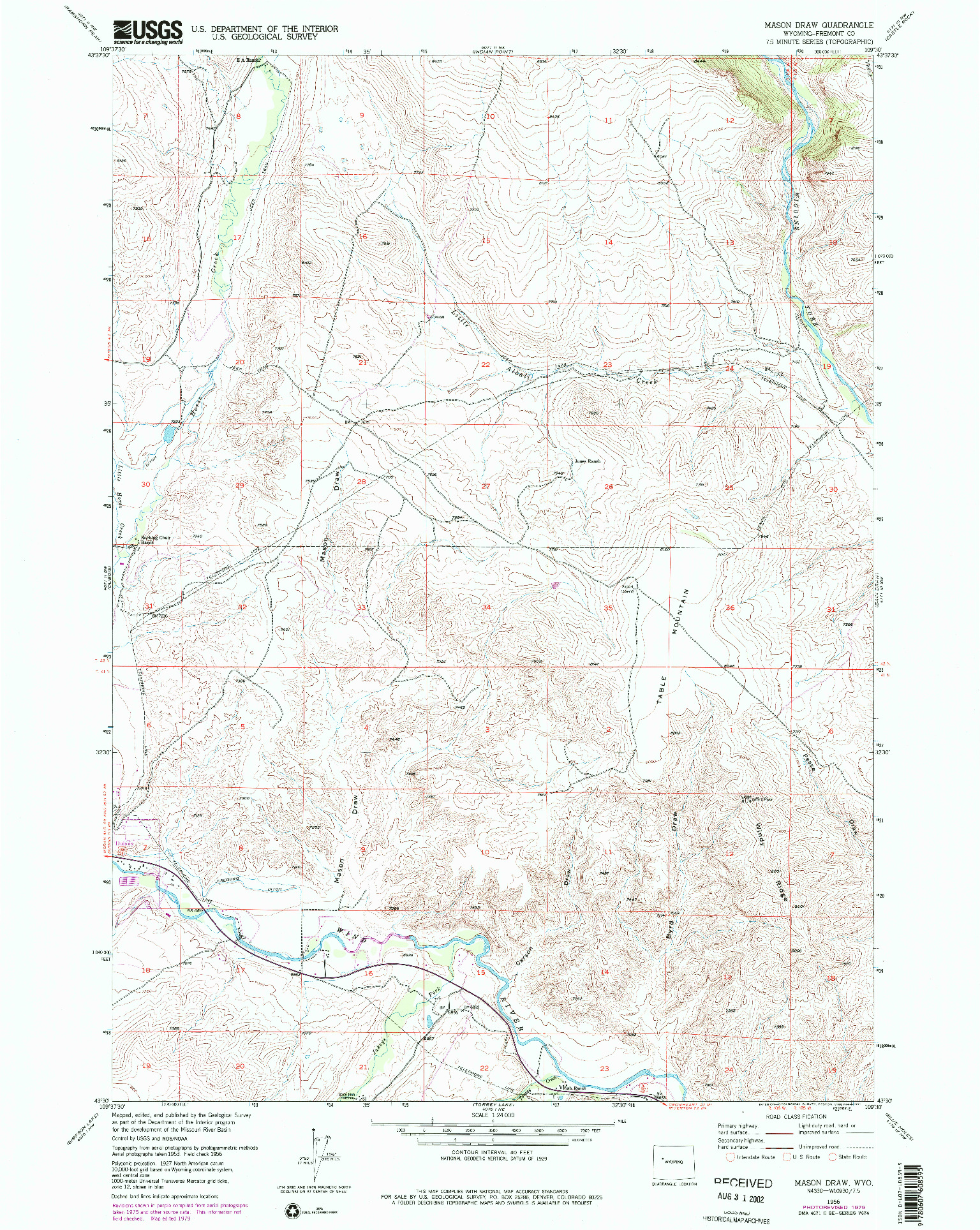 USGS 1:24000-SCALE QUADRANGLE FOR MASON DRAW, WY 1956