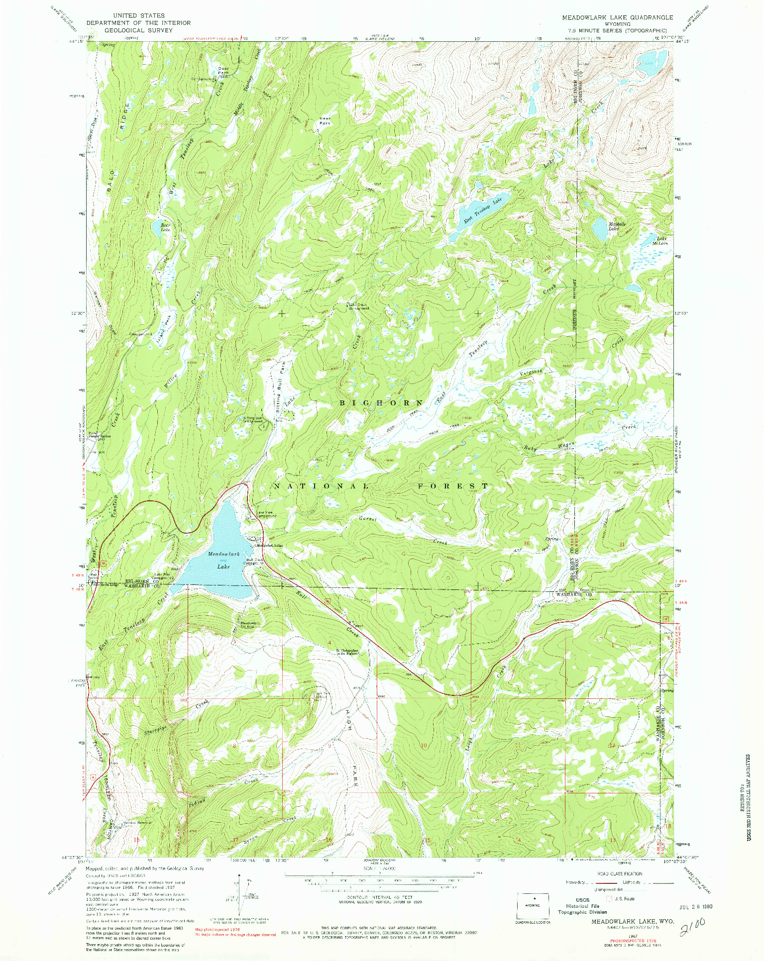 USGS 1:24000-SCALE QUADRANGLE FOR MEADOWLARK LAKE, WY 1967