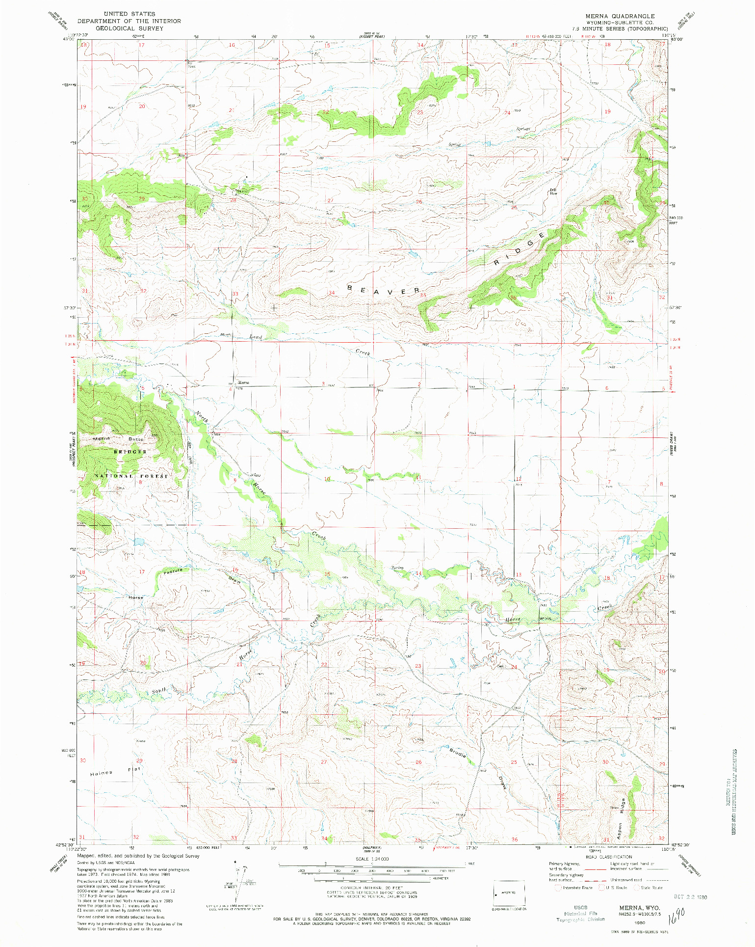 USGS 1:24000-SCALE QUADRANGLE FOR MERNA, WY 1980