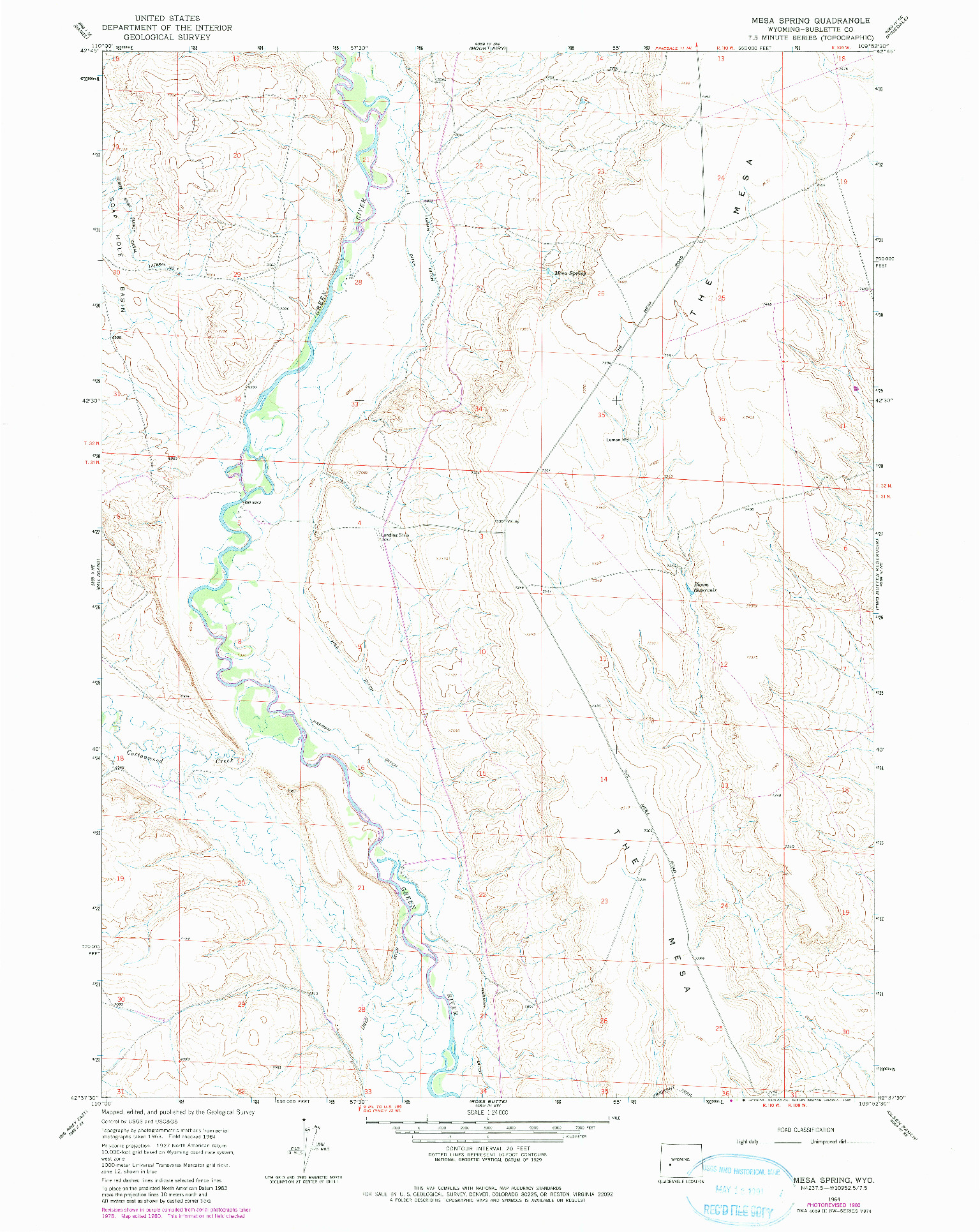 USGS 1:24000-SCALE QUADRANGLE FOR MESA SPRING, WY 1964