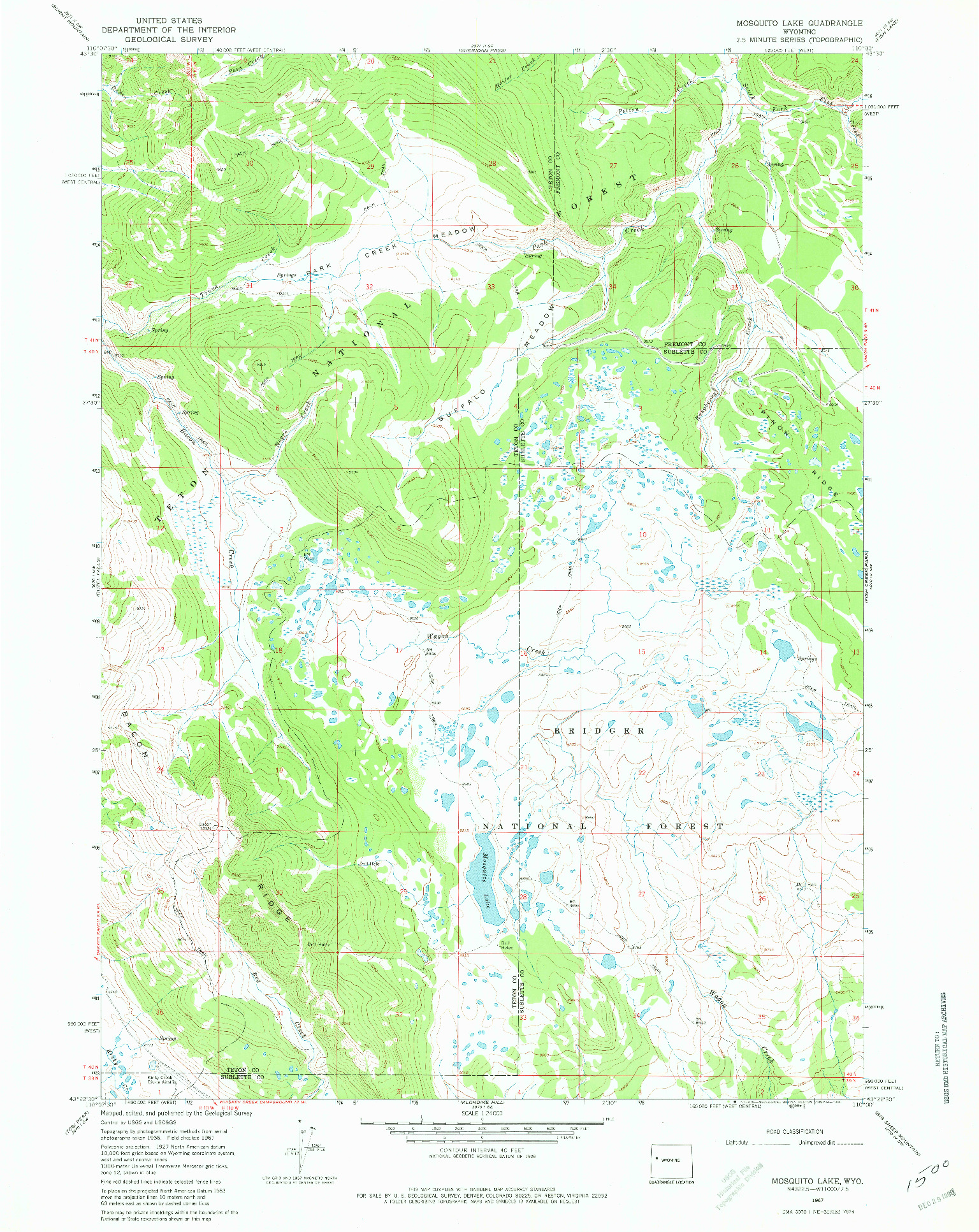 USGS 1:24000-SCALE QUADRANGLE FOR MOSQUITO LAKE, WY 1967