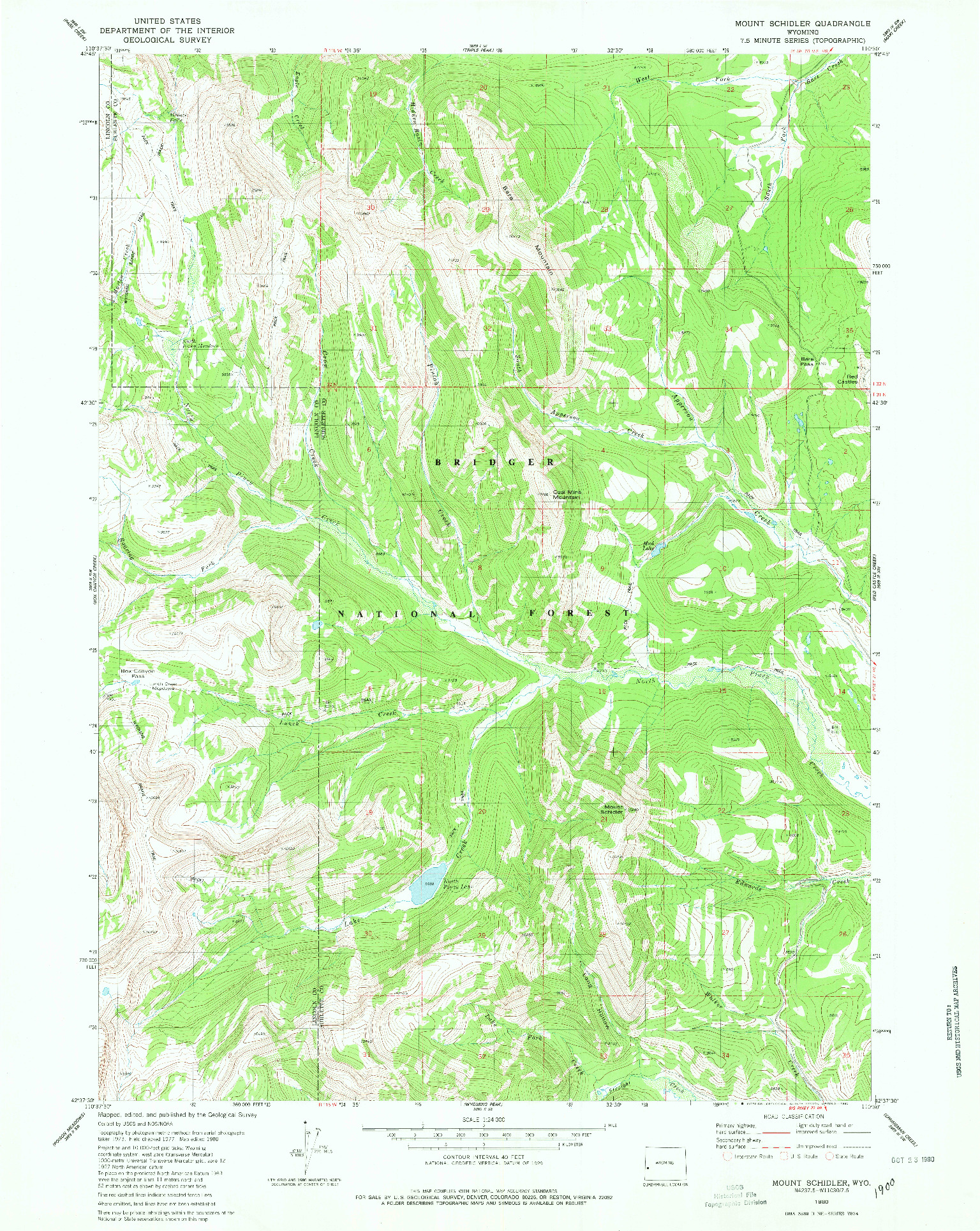 USGS 1:24000-SCALE QUADRANGLE FOR MOUNT SCHIDLER, WY 1980