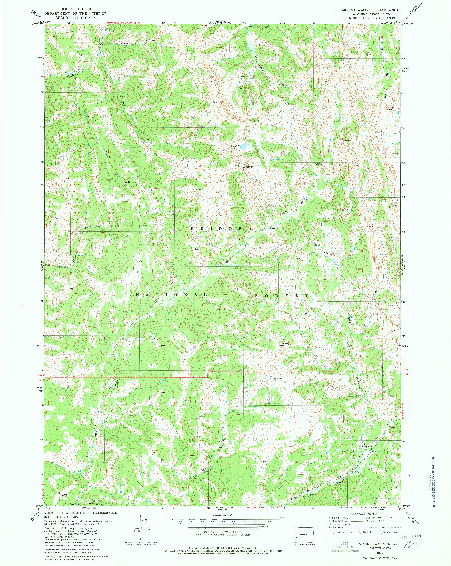 USGS 1:24000-SCALE QUADRANGLE FOR MOUNT WAGNER, WY 1980