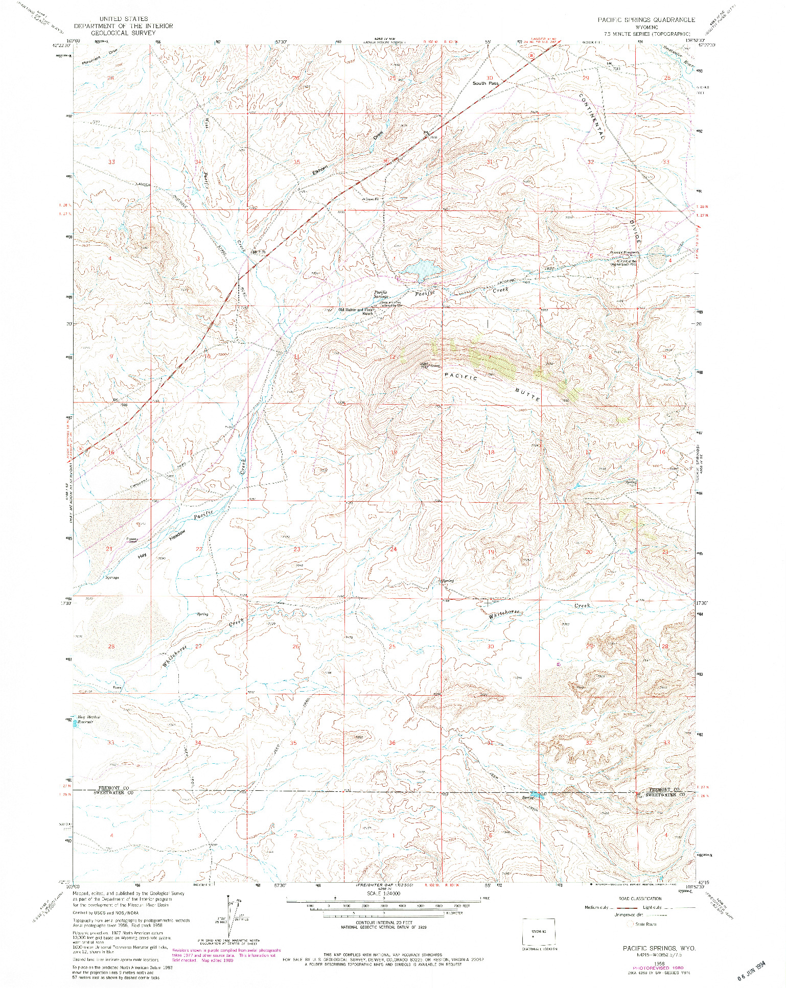 USGS 1:24000-SCALE QUADRANGLE FOR PACIFIC SPRINGS, WY 1958