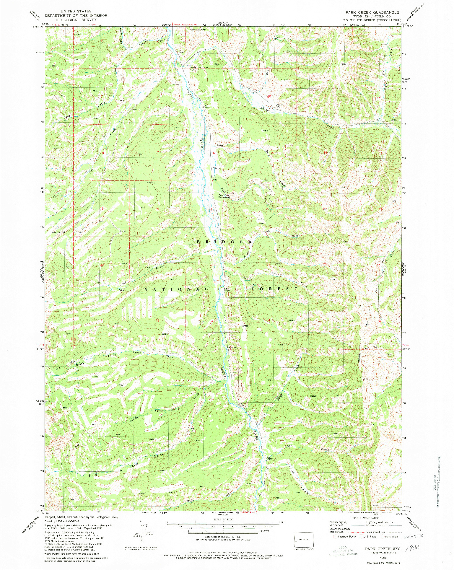 USGS 1:24000-SCALE QUADRANGLE FOR PARK CREEK, WY 1980