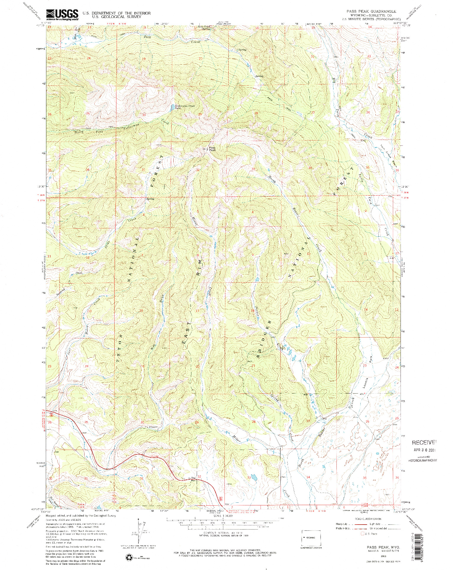 USGS 1:24000-SCALE QUADRANGLE FOR PASS PEAK, WY 1966