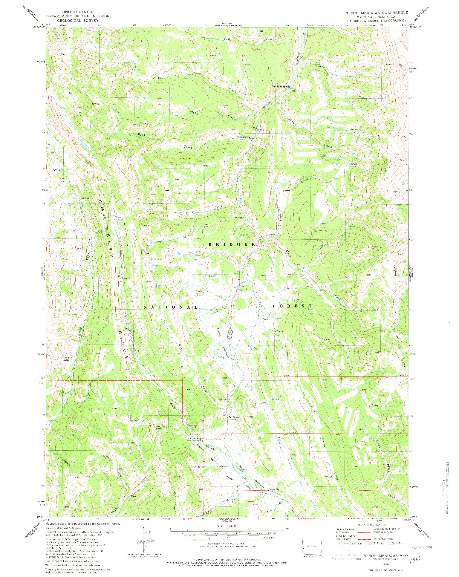 USGS 1:24000-SCALE QUADRANGLE FOR POISON MEADOWS, WY 1980