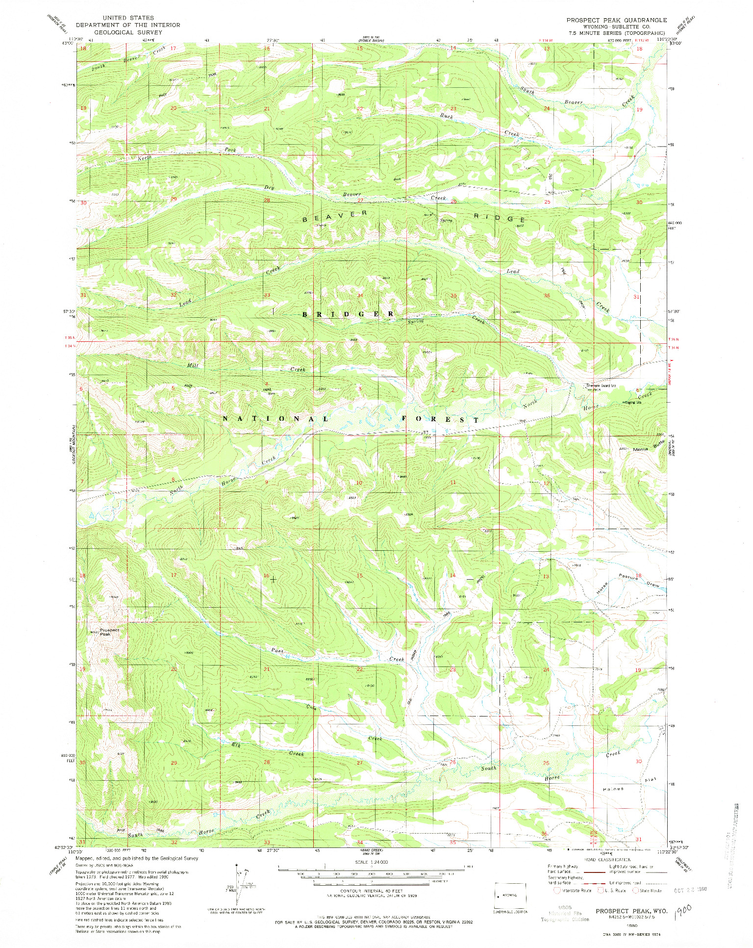 USGS 1:24000-SCALE QUADRANGLE FOR PROSPECT PEAK, WY 1980