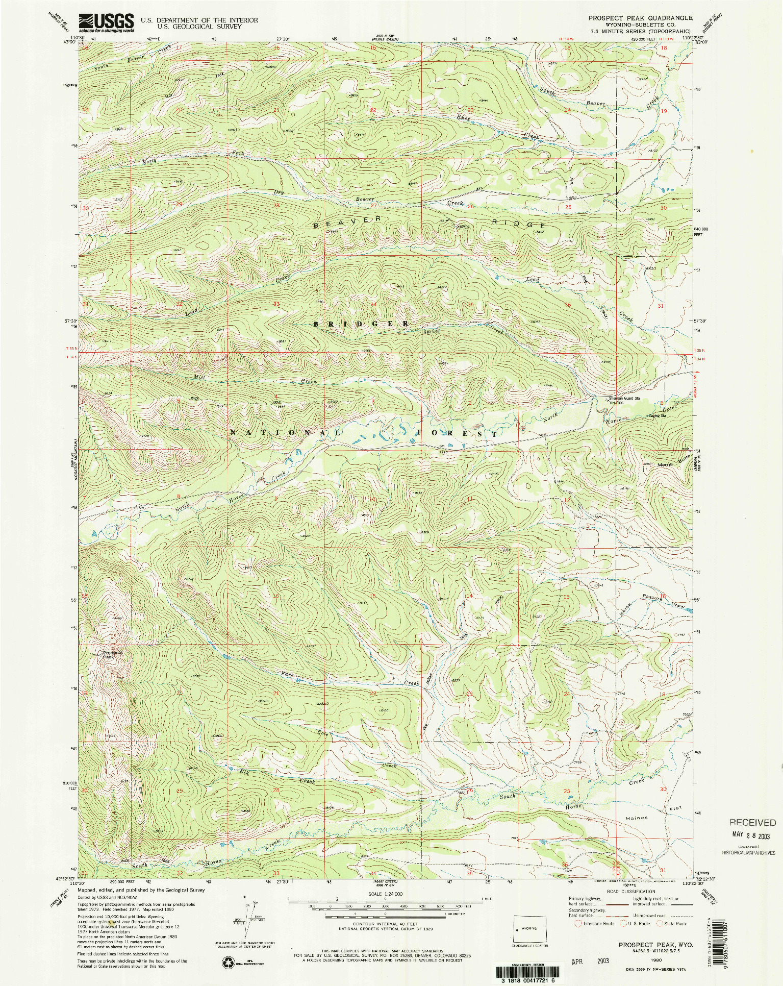 USGS 1:24000-SCALE QUADRANGLE FOR PROSPECT PEAK, WY 1980