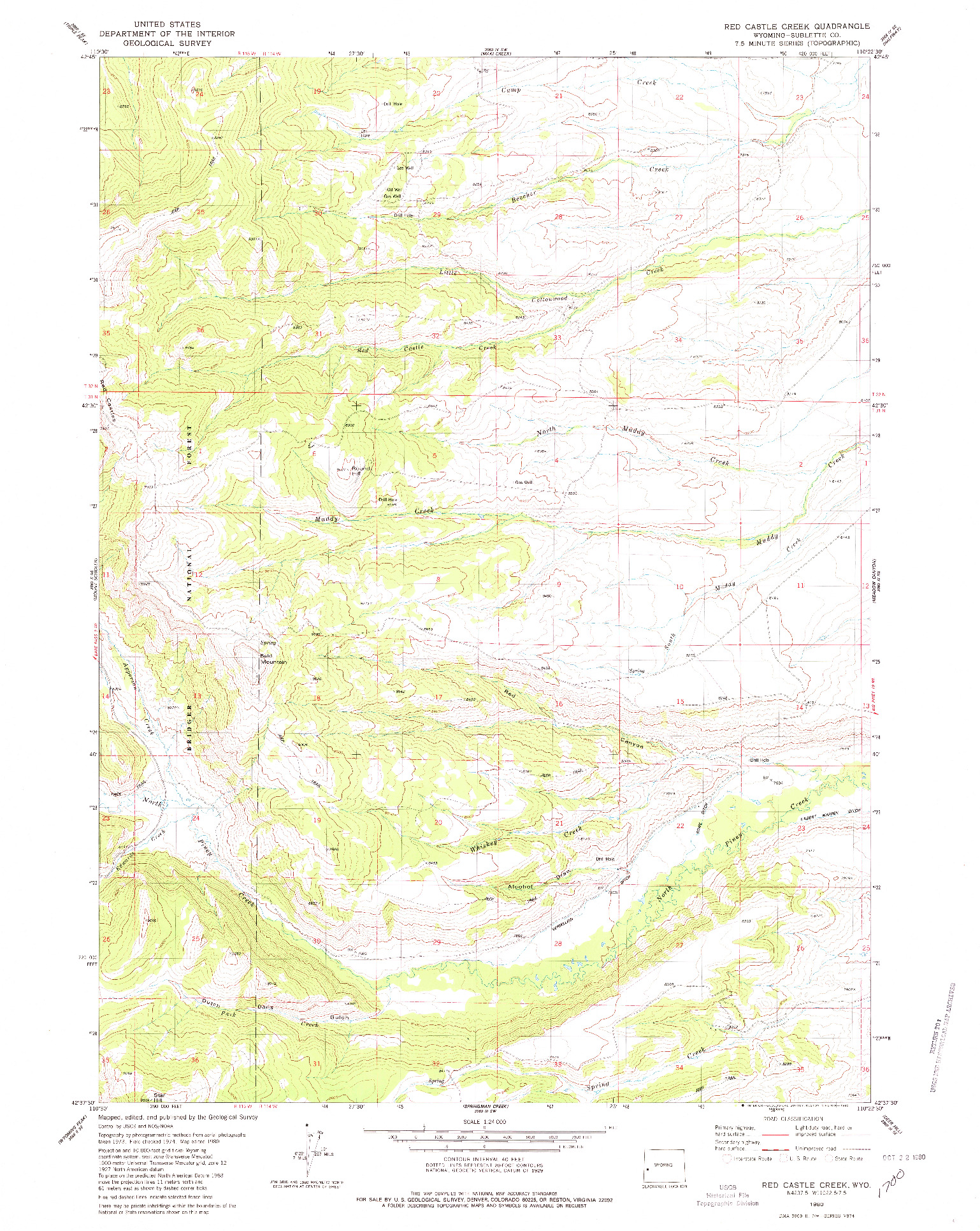 USGS 1:24000-SCALE QUADRANGLE FOR RED CASTLE CREEK, WY 1980