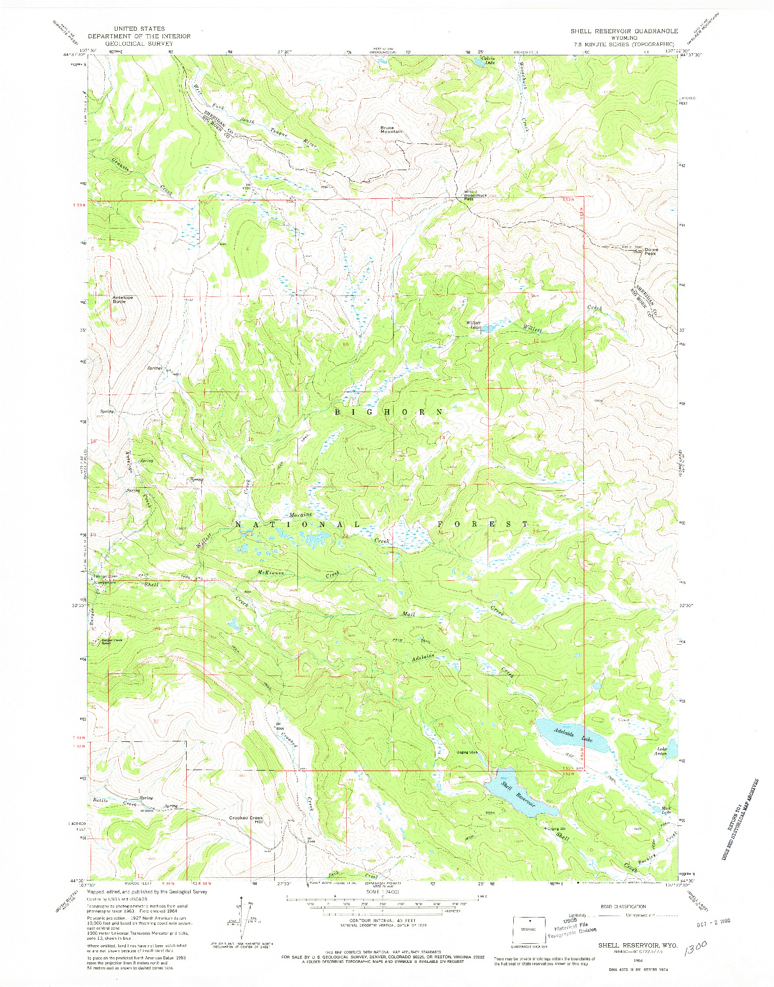 USGS 1:24000-SCALE QUADRANGLE FOR SHELL RESERVOIR, WY 1964