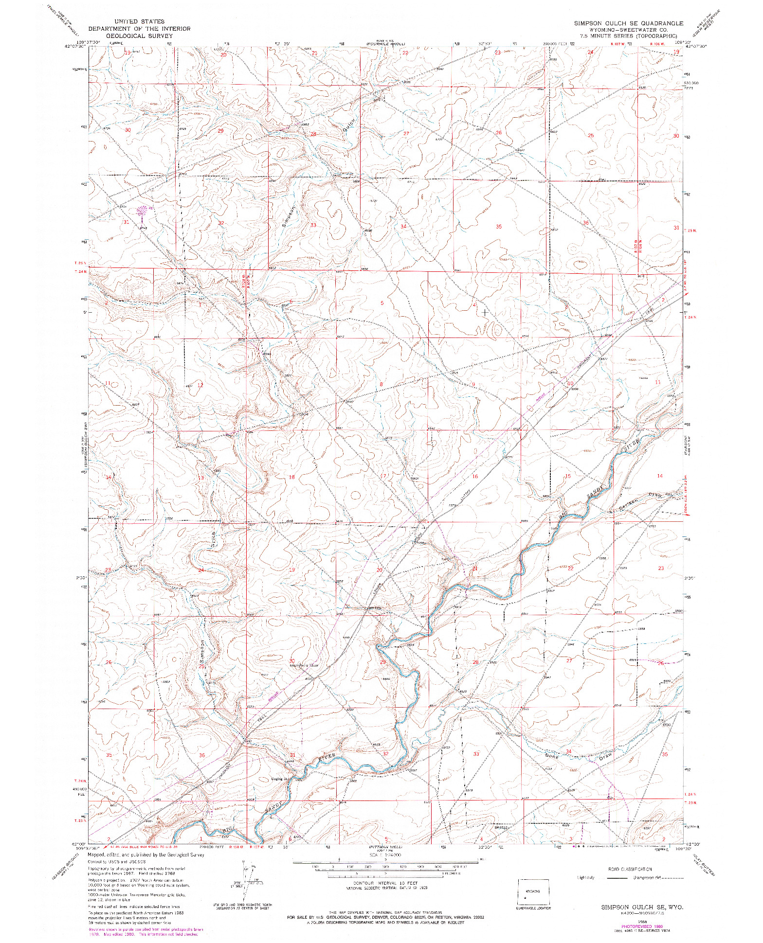 USGS 1:24000-SCALE QUADRANGLE FOR SIMPSON GULCH SE, WY 1968