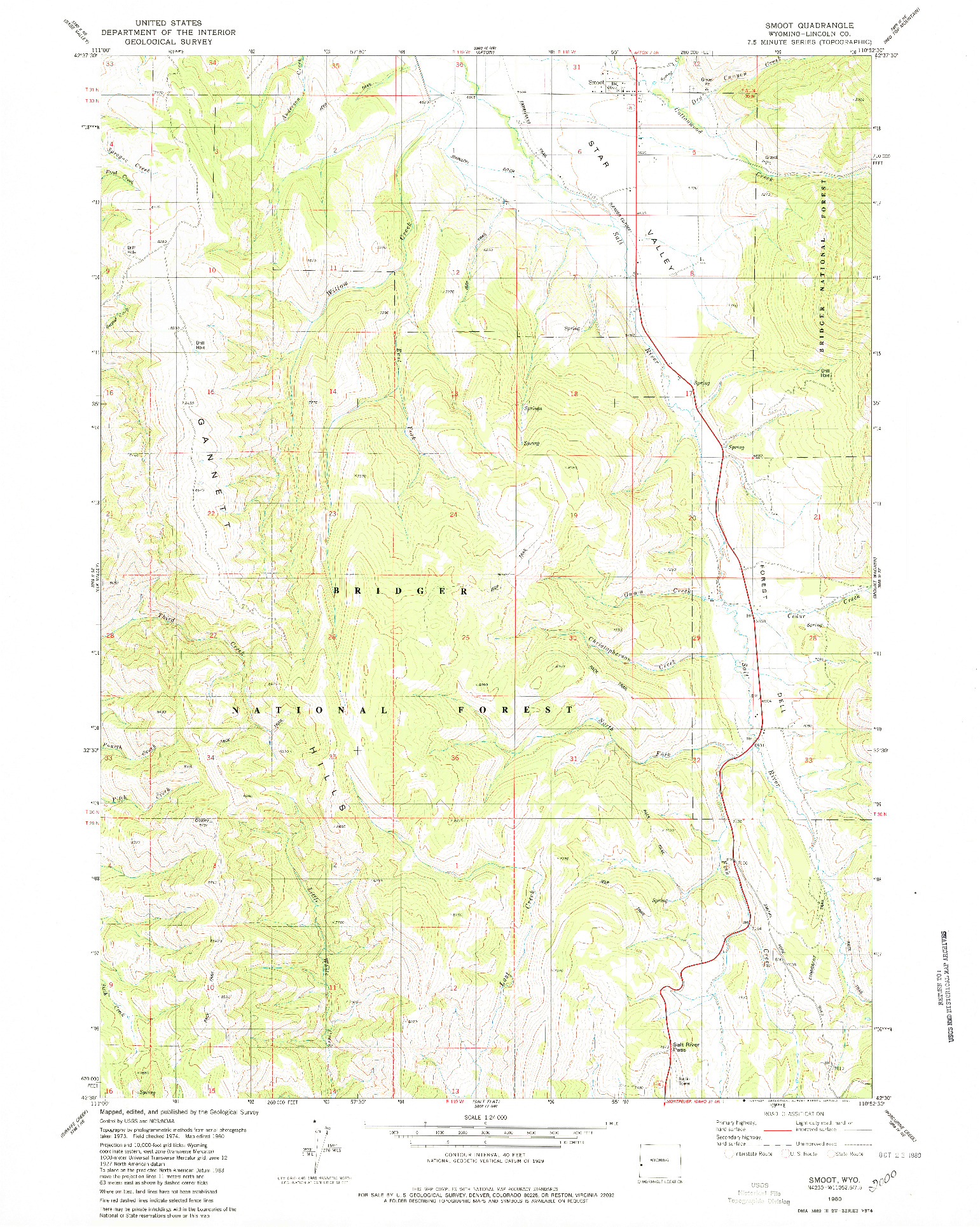 USGS 1:24000-SCALE QUADRANGLE FOR SMOOT, WY 1980