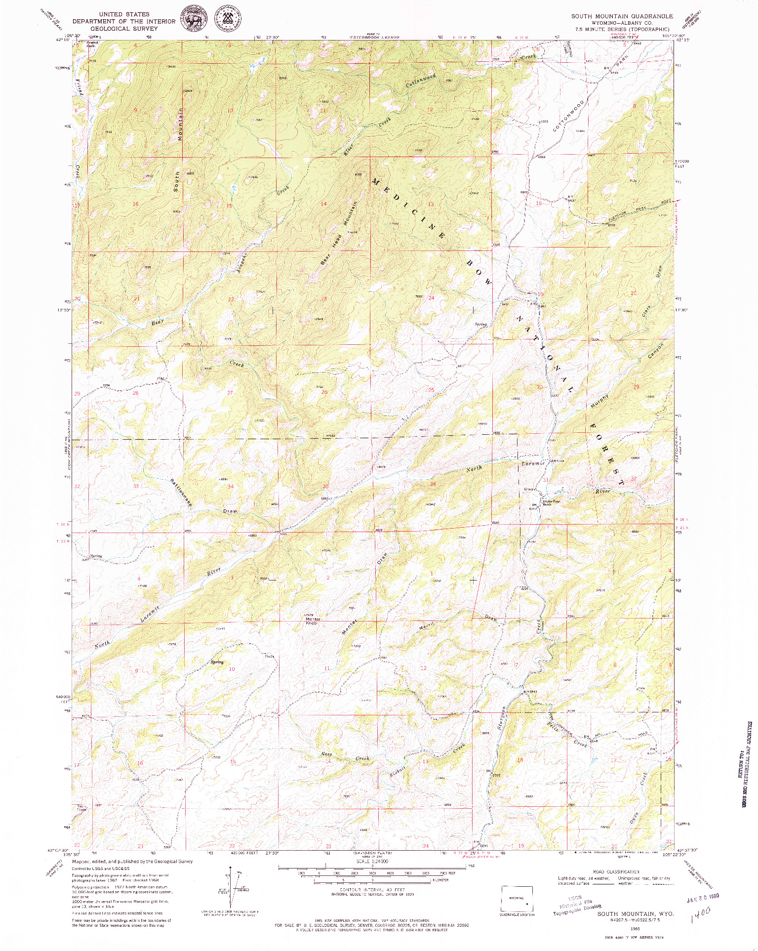 USGS 1:24000-SCALE QUADRANGLE FOR SOUTH MOUNTAIN, WY 1968