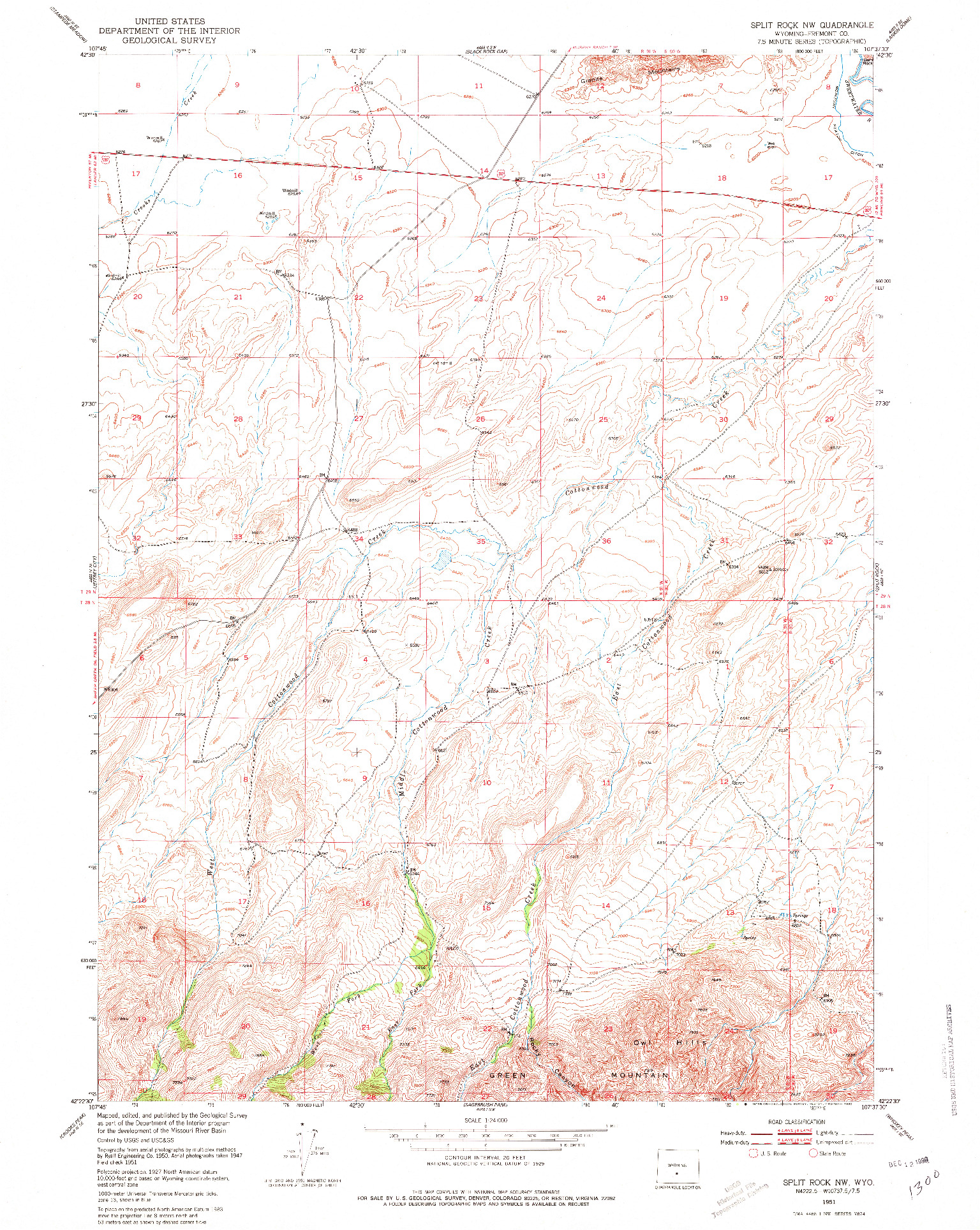 USGS 1:24000-SCALE QUADRANGLE FOR SPLIT ROCK NW, WY 1951