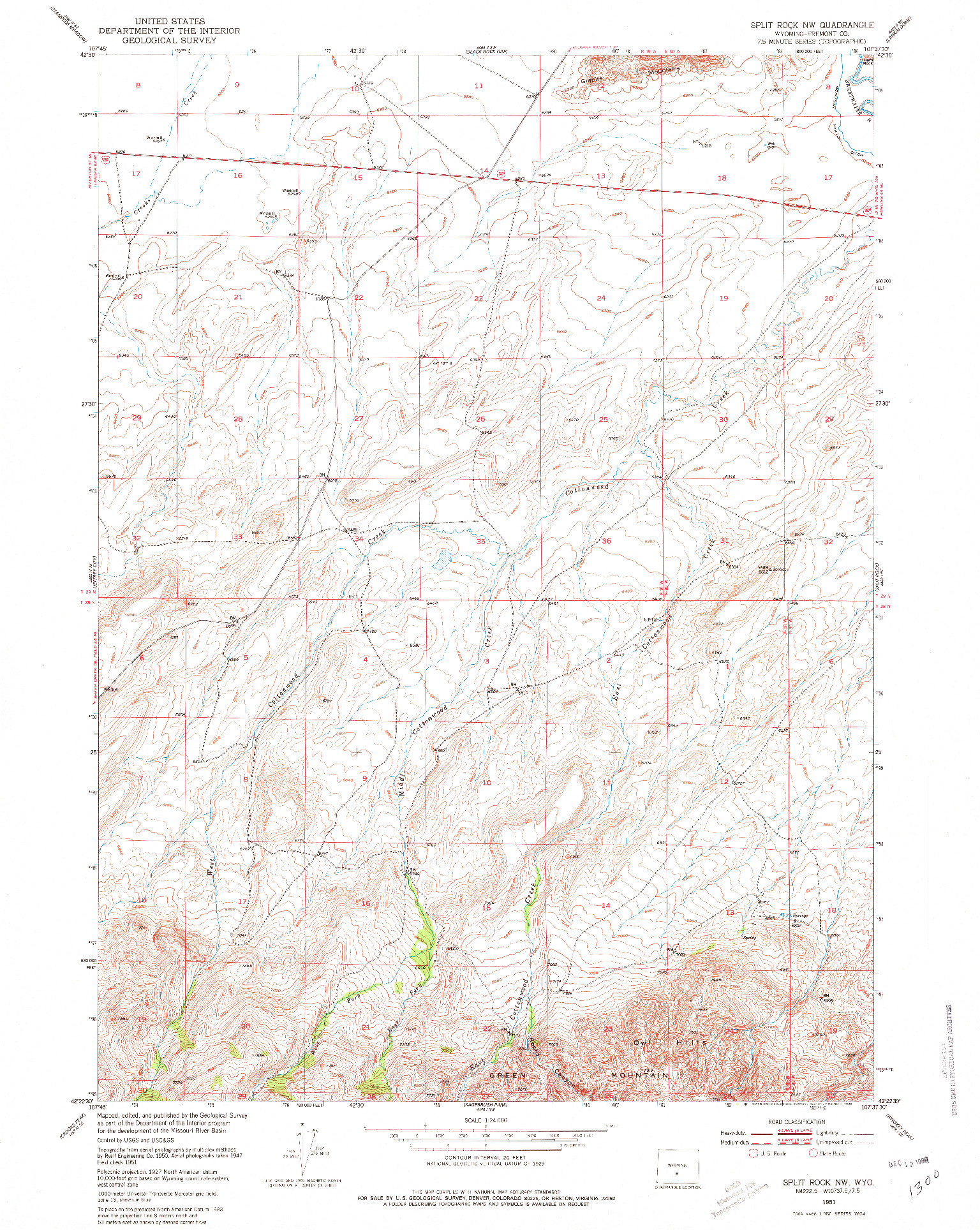 USGS 1:24000-SCALE QUADRANGLE FOR SPLIT ROCK NW, WY 1951