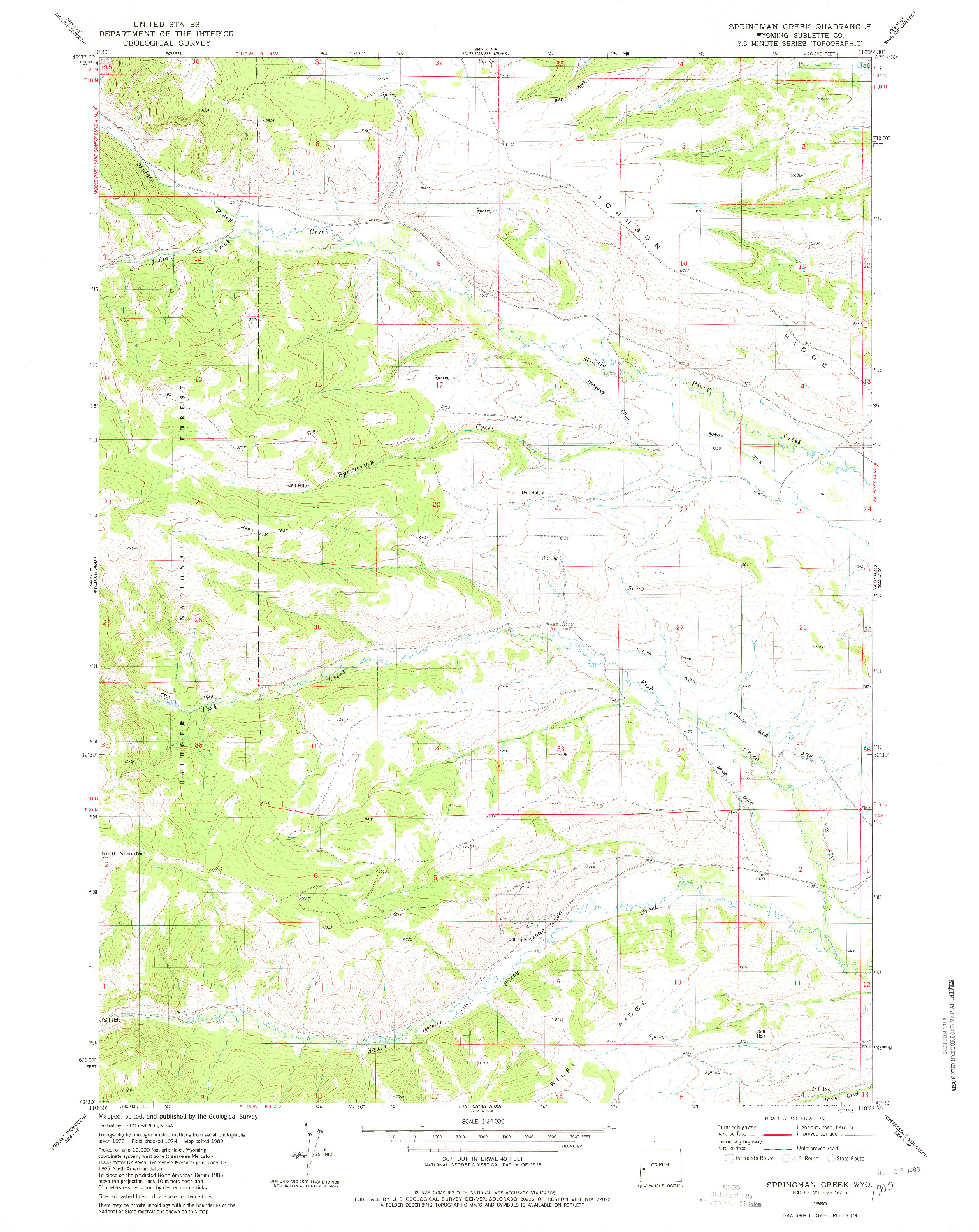 USGS 1:24000-SCALE QUADRANGLE FOR SPRINGMAN CREEK, WY 1980