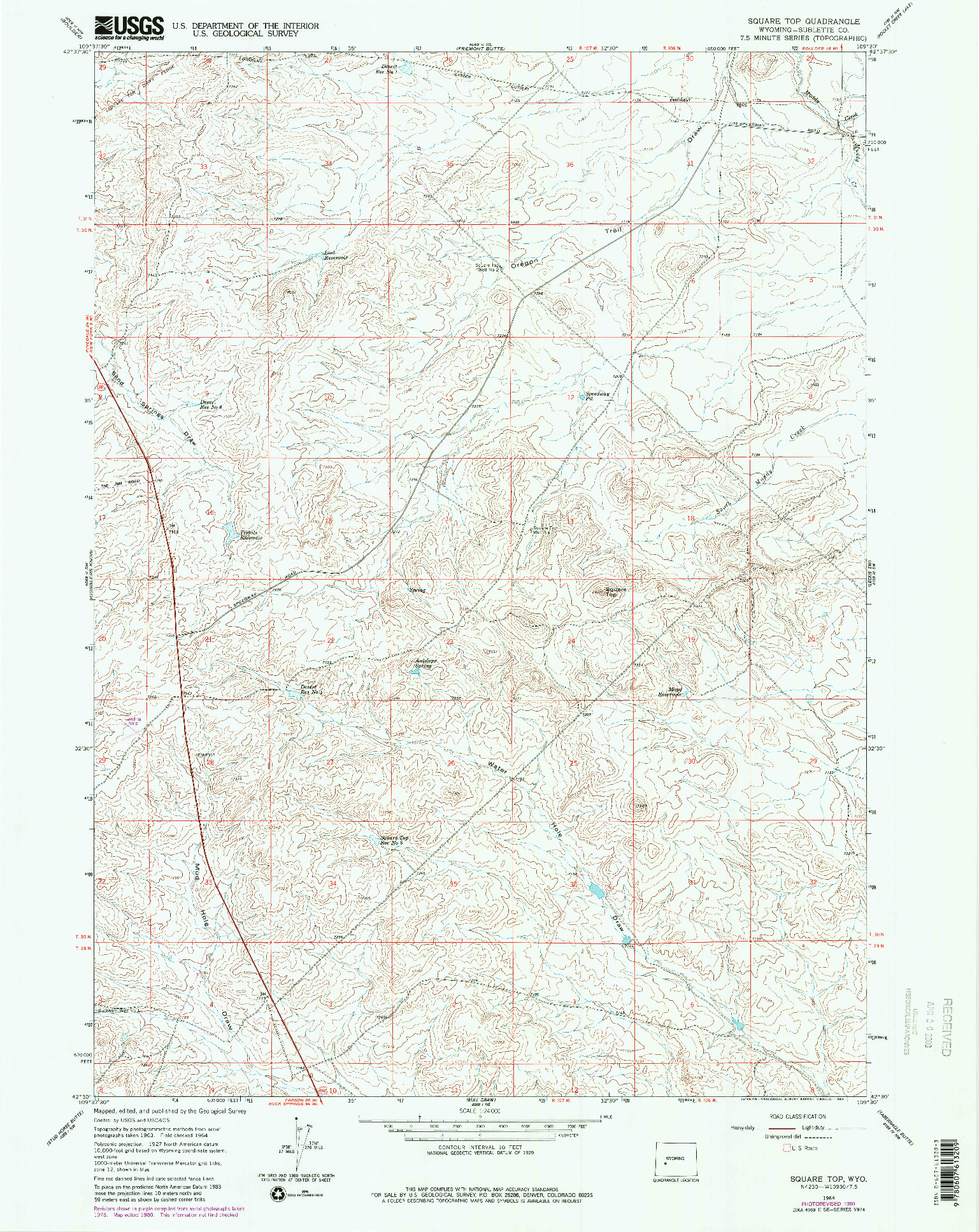 USGS 1:24000-SCALE QUADRANGLE FOR SQUARE TOP, WY 1964