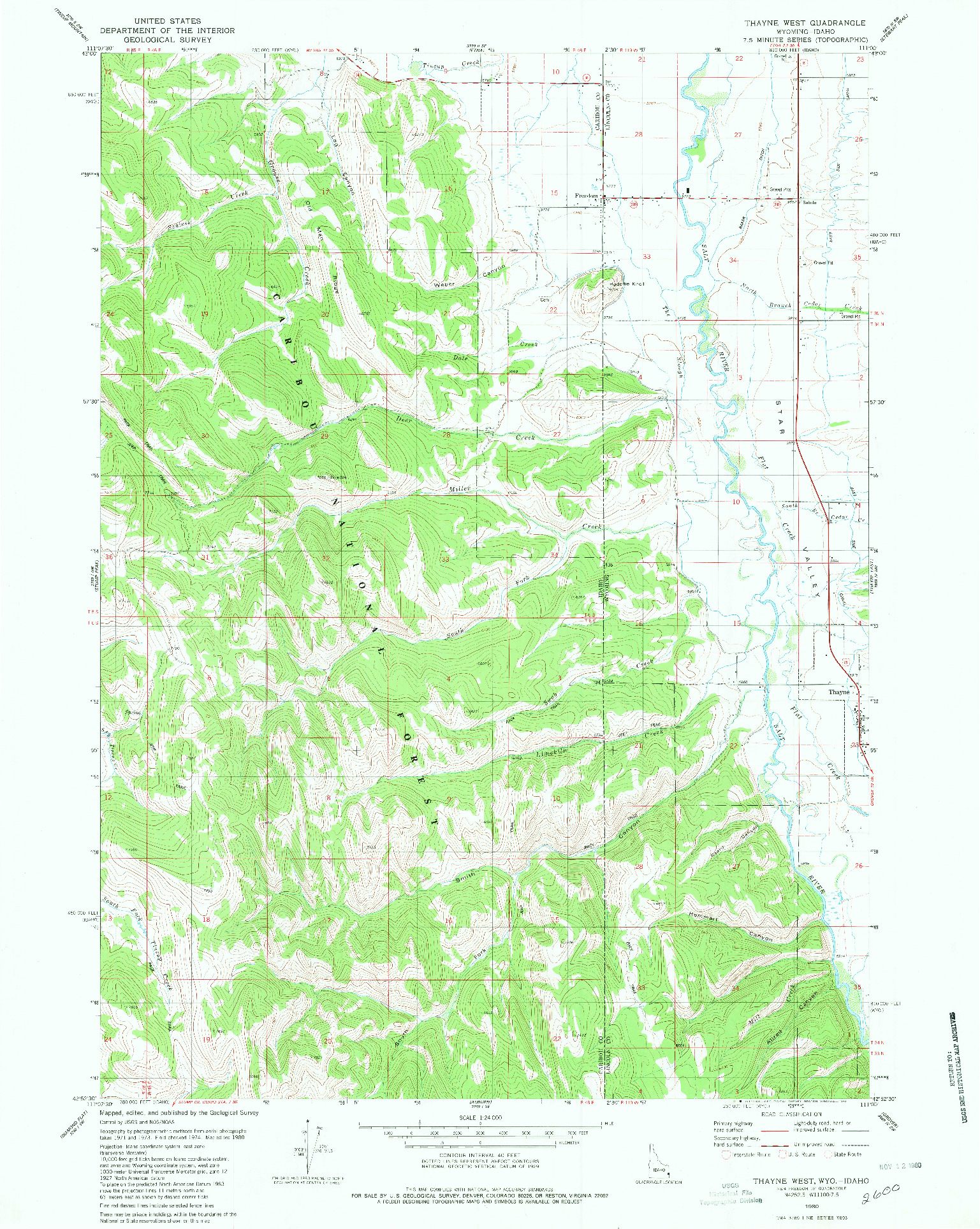 USGS 1:24000-SCALE QUADRANGLE FOR THAYNE WEST, WY 1980