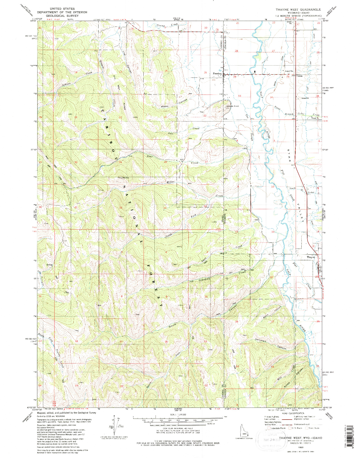 USGS 1:24000-SCALE QUADRANGLE FOR THAYNE WEST, WY 1980