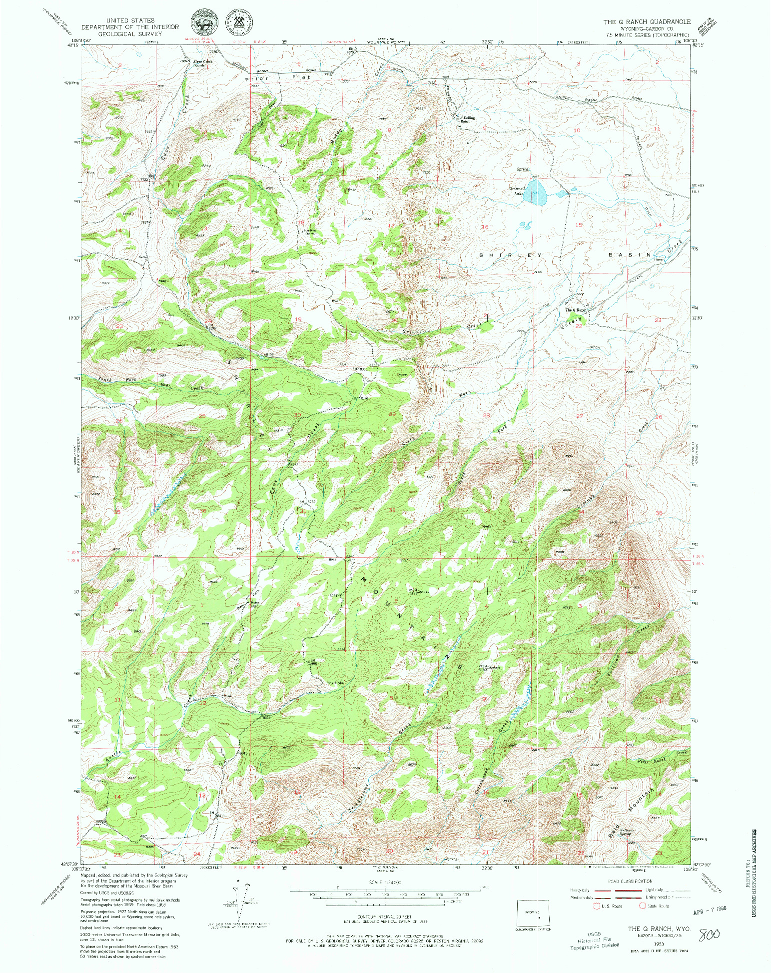 USGS 1:24000-SCALE QUADRANGLE FOR THE Q RANCH, WY 1953