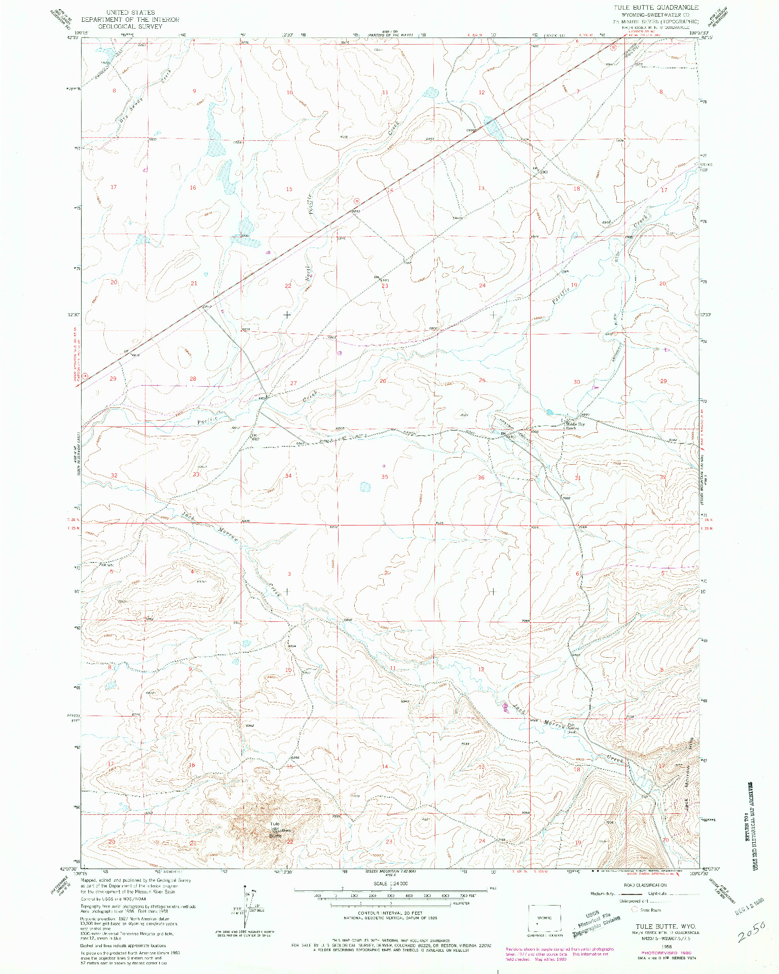 USGS 1:24000-SCALE QUADRANGLE FOR TULE BUTTE, WY 1958