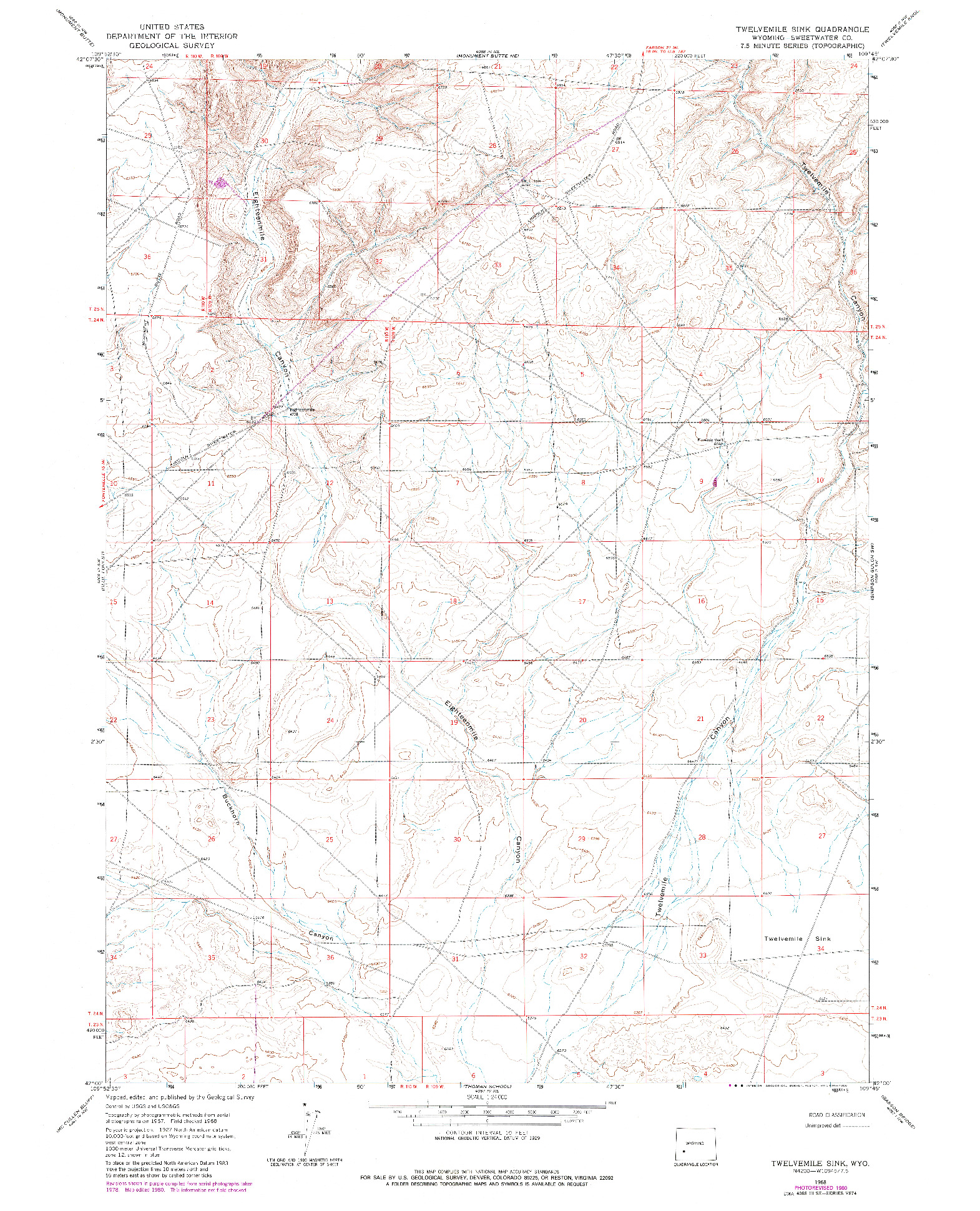 USGS 1:24000-SCALE QUADRANGLE FOR TWELVEMILE SINK, WY 1968