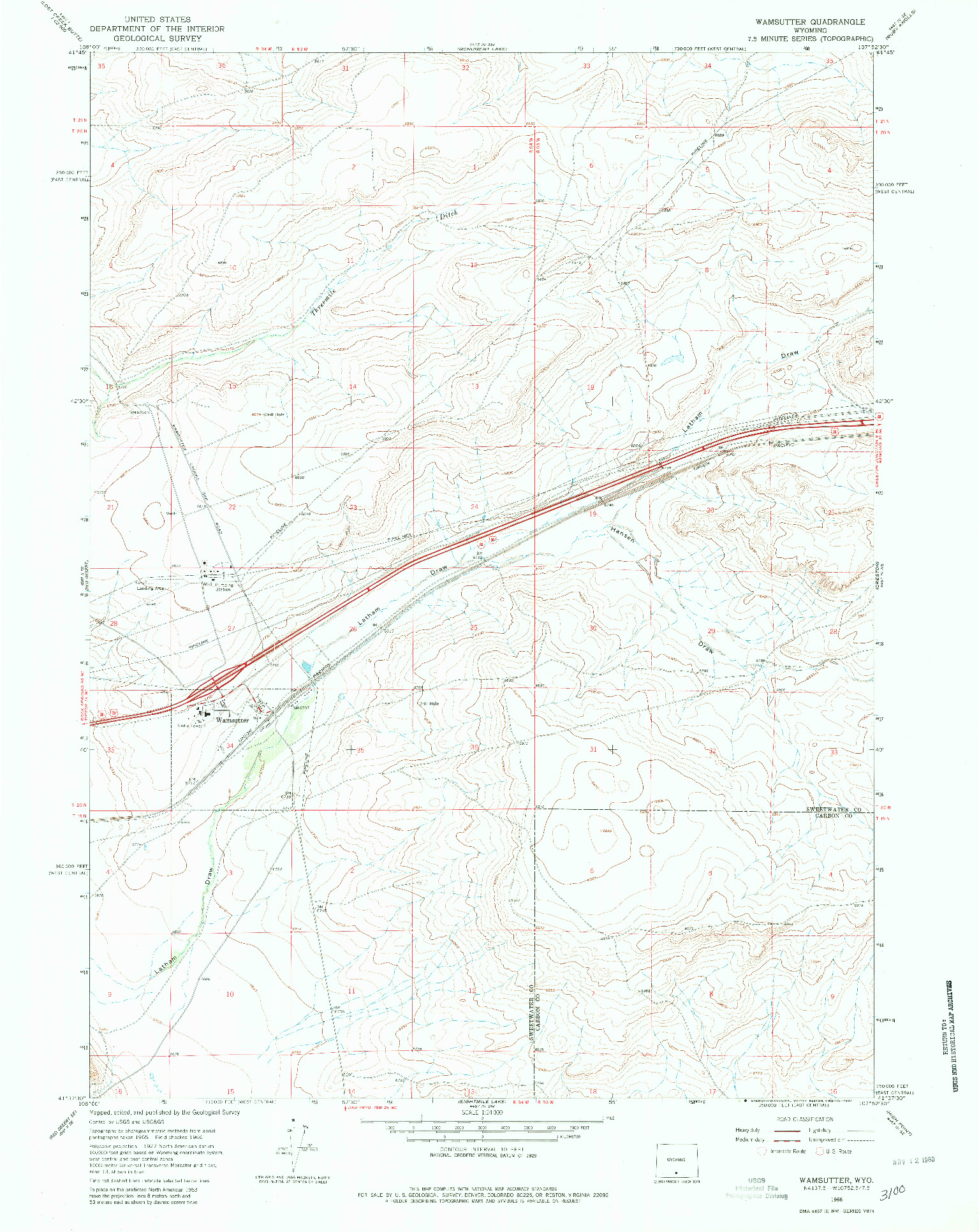 USGS 1:24000-SCALE QUADRANGLE FOR WAMSUTTER, WY 1966