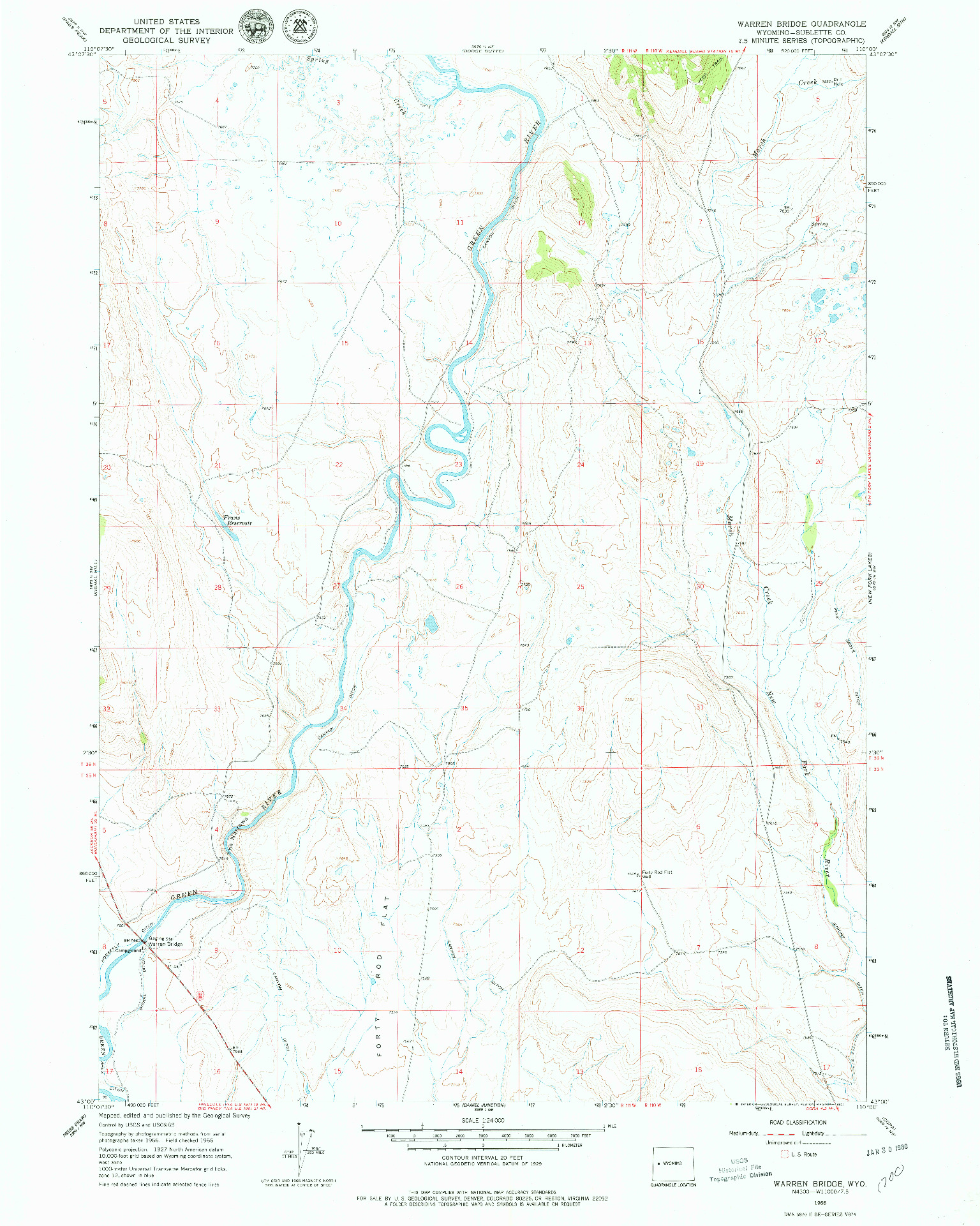 USGS 1:24000-SCALE QUADRANGLE FOR WARREN BRIDGE, WY 1966