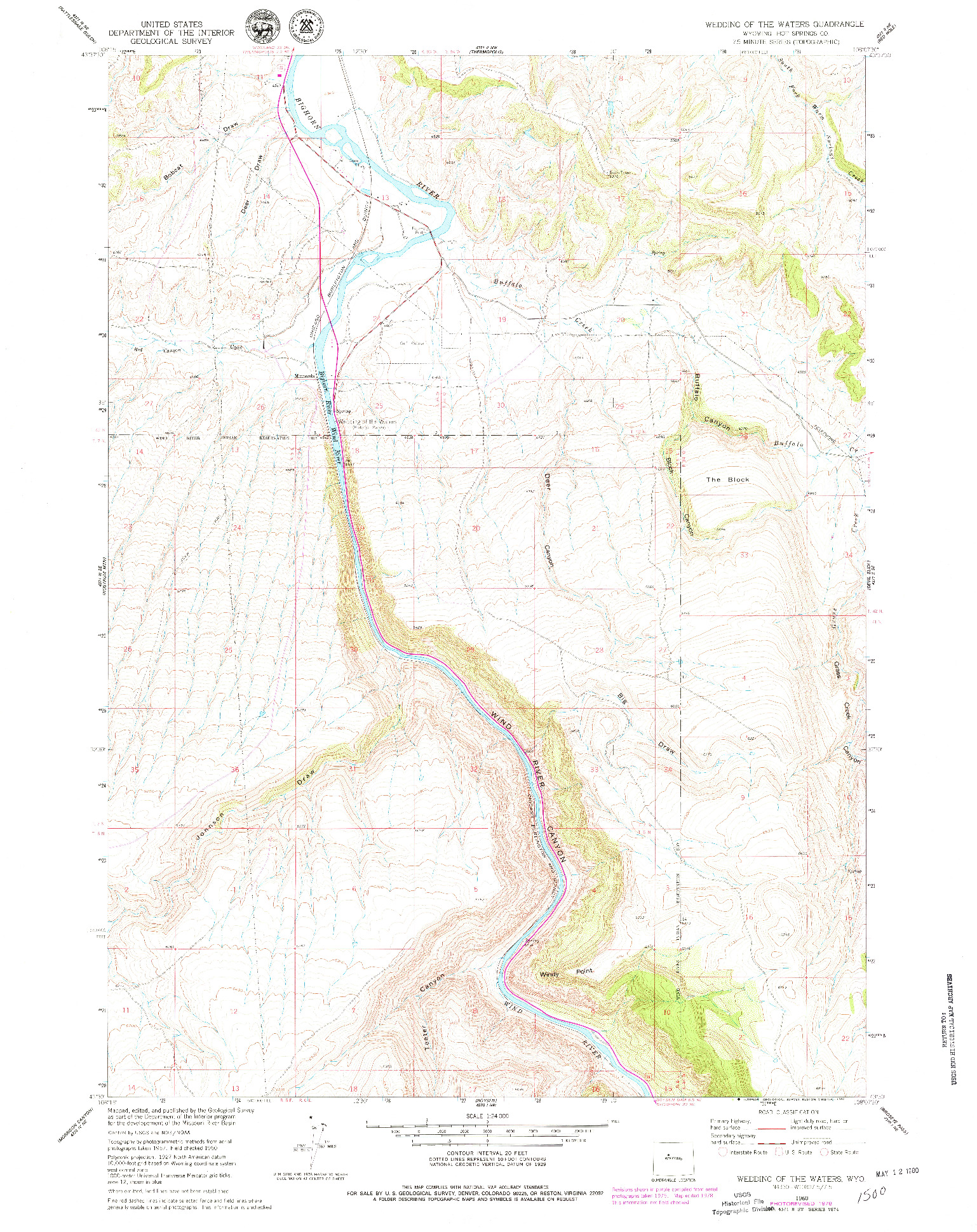 USGS 1:24000-SCALE QUADRANGLE FOR WEDDING OF THE WATERS, WY 1960
