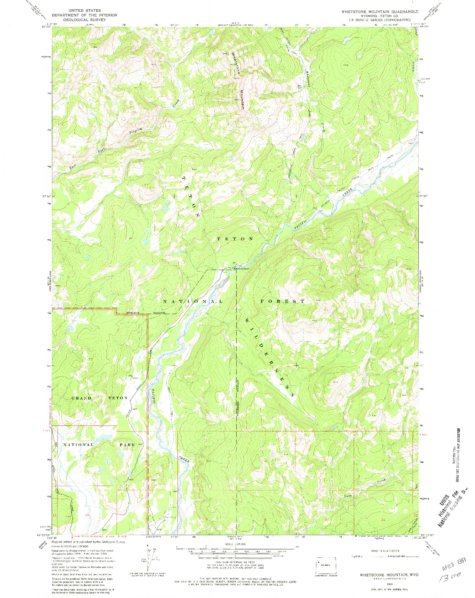 USGS 1:24000-SCALE QUADRANGLE FOR WHETSTONE MOUNTAIN, WY 1965