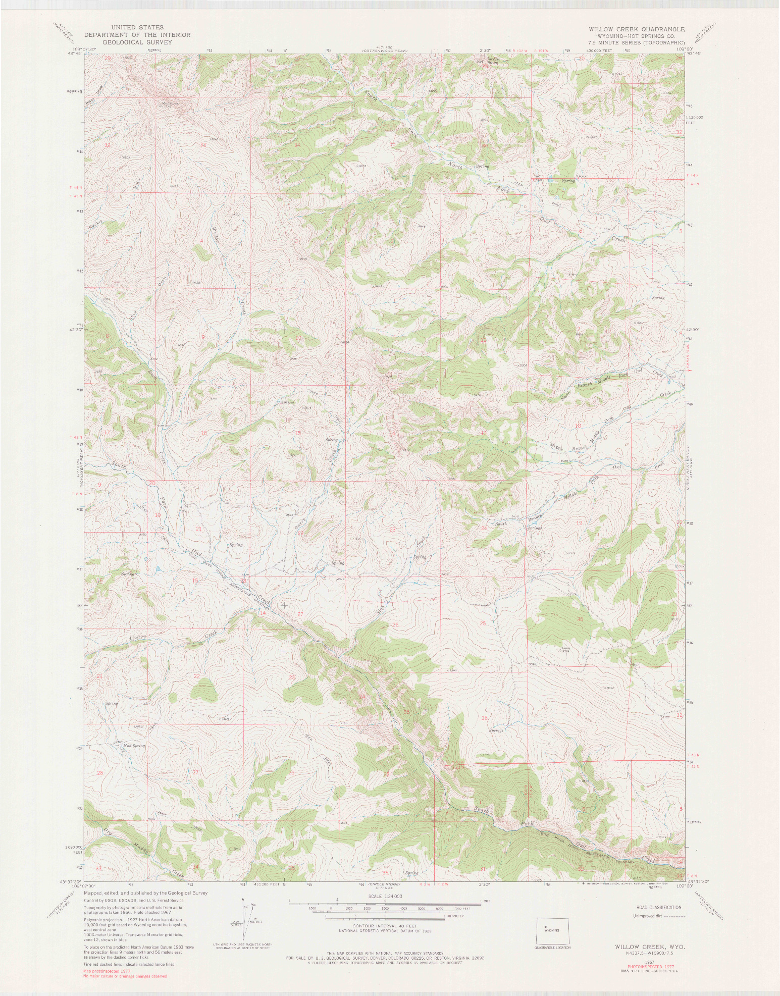 USGS 1:24000-SCALE QUADRANGLE FOR WILLOW CREEK, WY 1967