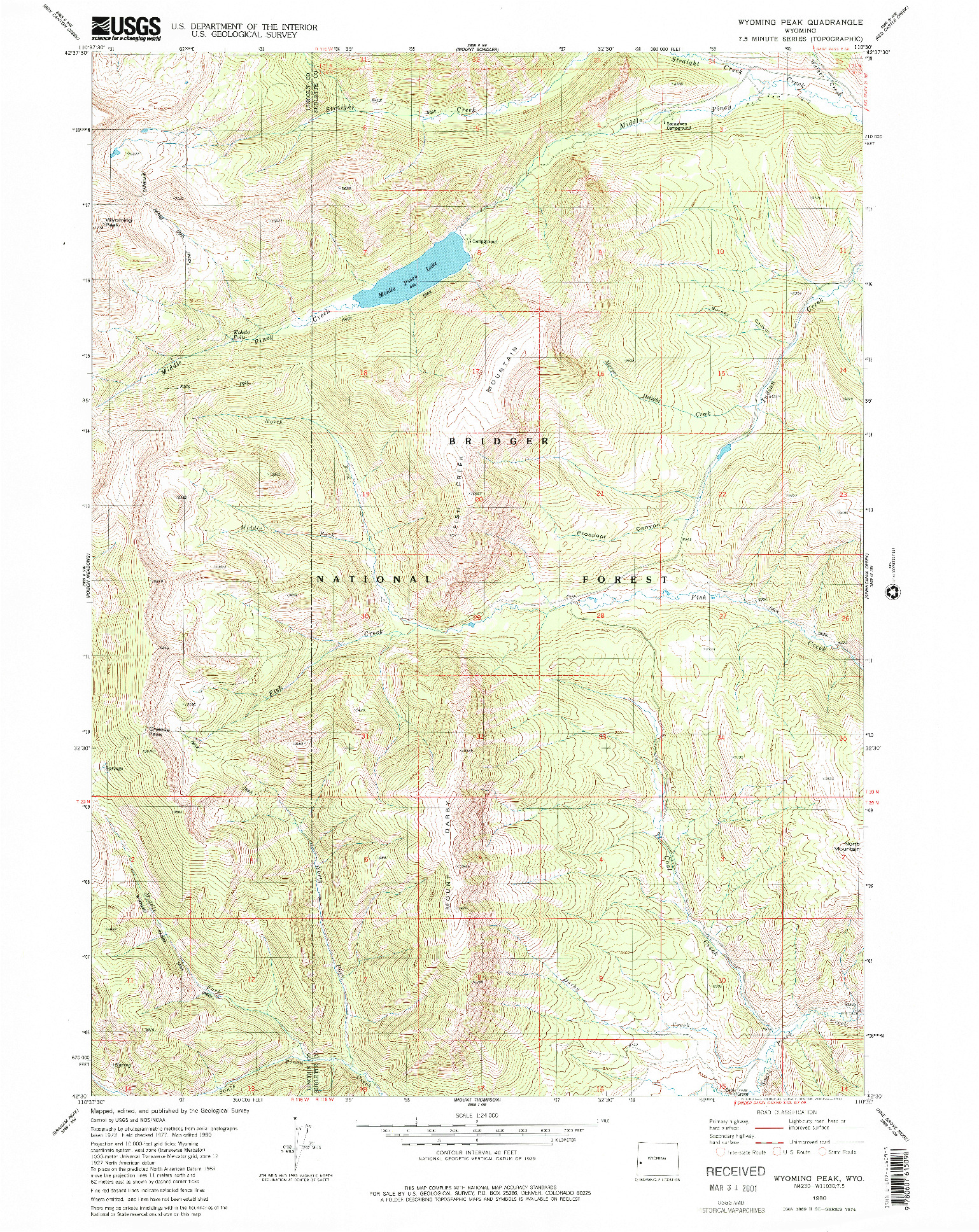 USGS 1:24000-SCALE QUADRANGLE FOR WYOMING PEAK, WY 1980