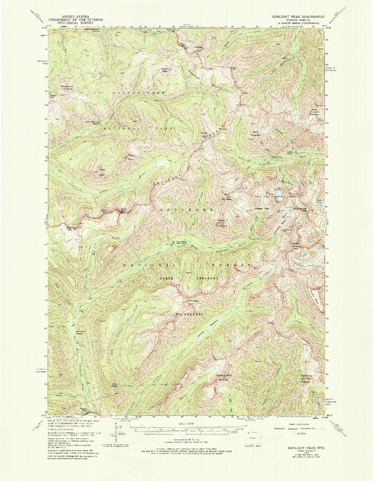 USGS 1:62500-SCALE QUADRANGLE FOR SUNLIGHT PEAK, WY 1956