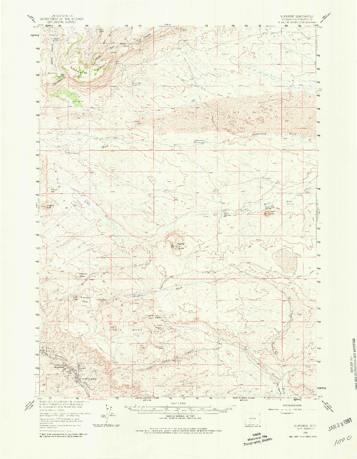 USGS 1:62500-SCALE QUADRANGLE FOR SUPERIOR, WY 1958