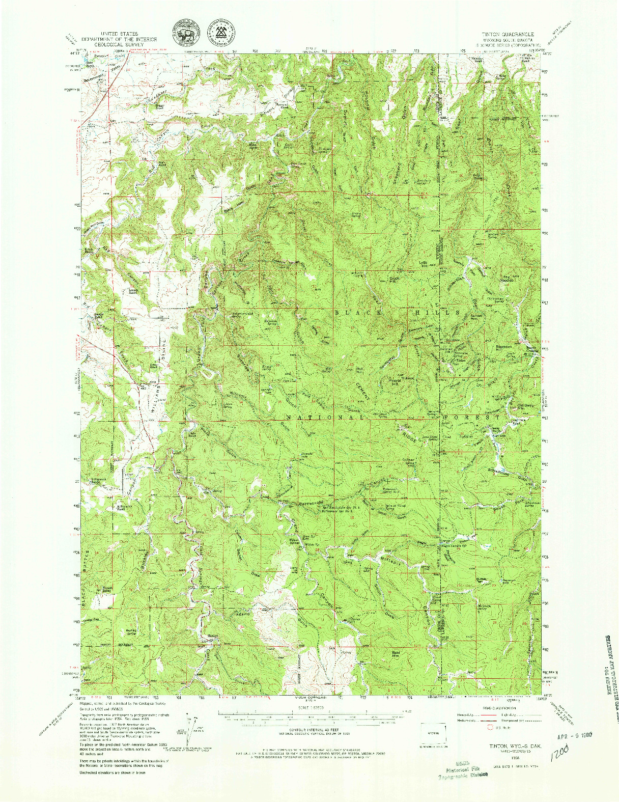 USGS 1:62500-SCALE QUADRANGLE FOR TINTON, WY 1958