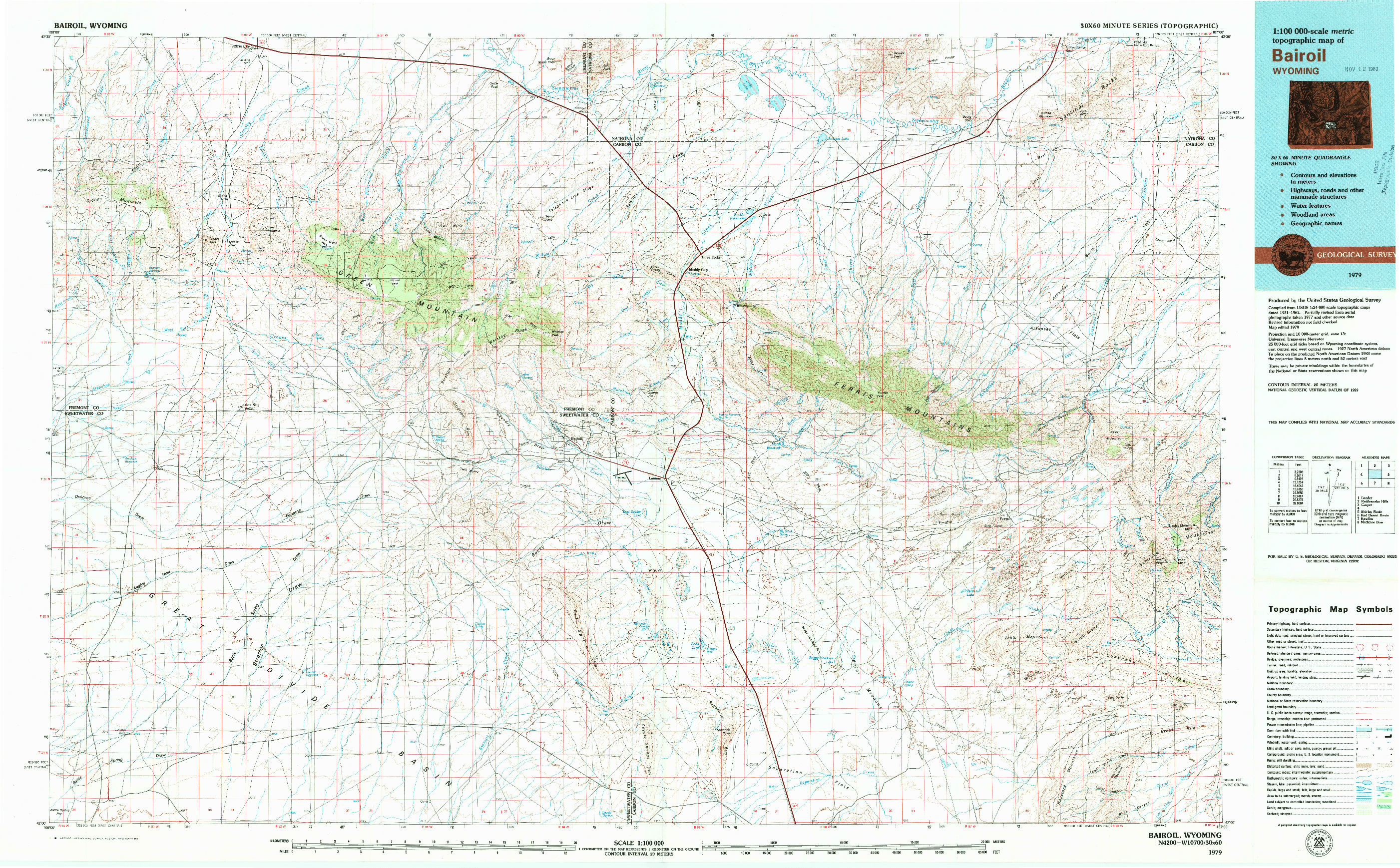 USGS 1:100000-SCALE QUADRANGLE FOR BAIROIL, WY 1979