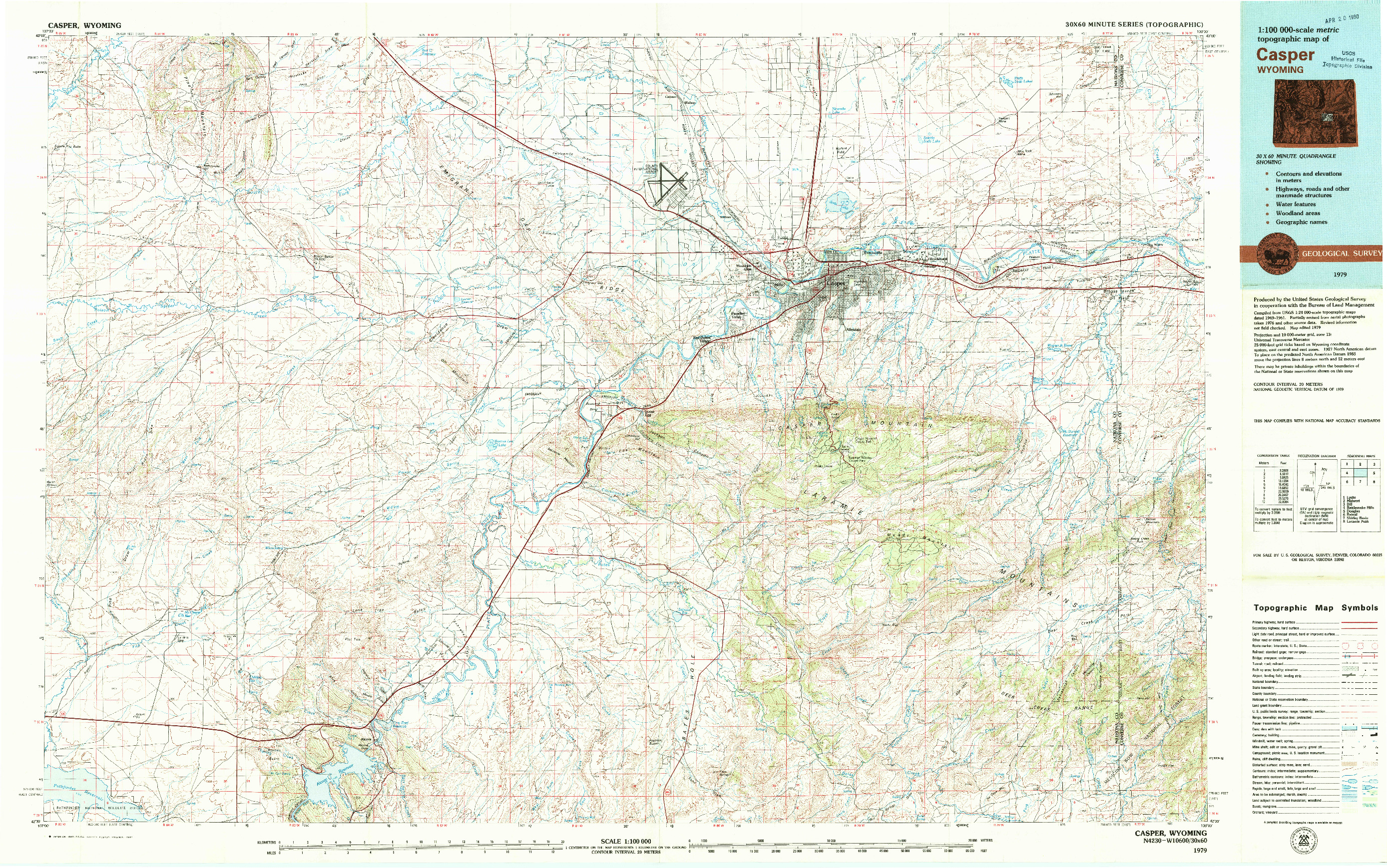 USGS 1:100000-SCALE QUADRANGLE FOR CASPER, WY 1979