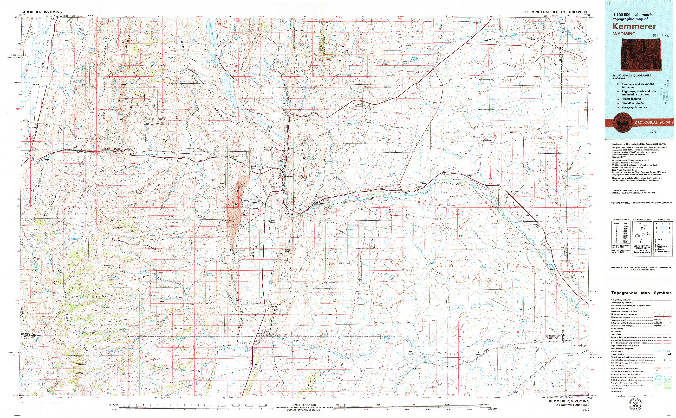 USGS 1:100000-SCALE QUADRANGLE FOR KEMMERER, WY 1979