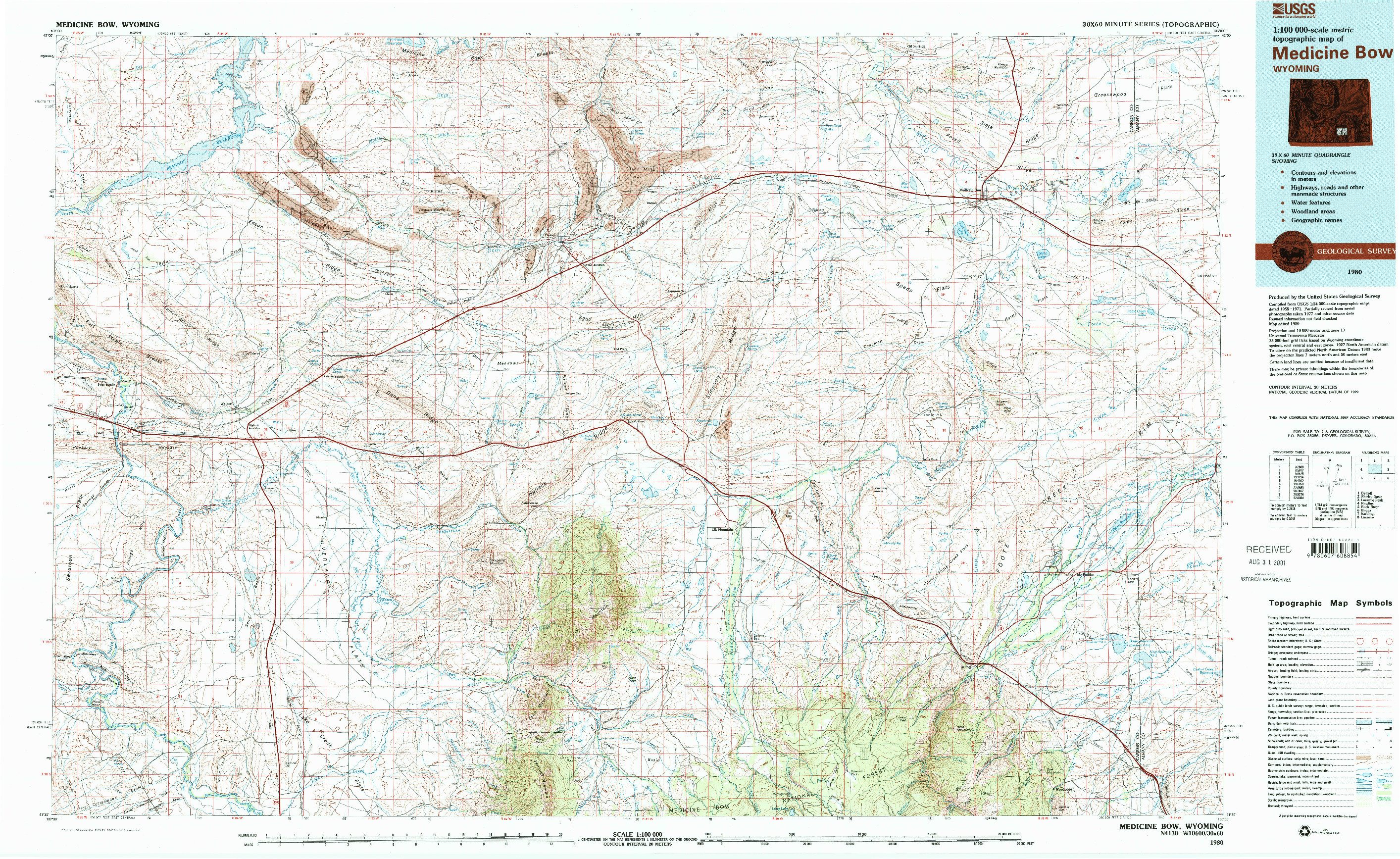 USGS 1:100000-SCALE QUADRANGLE FOR MEDICINE BOW, WY 1980