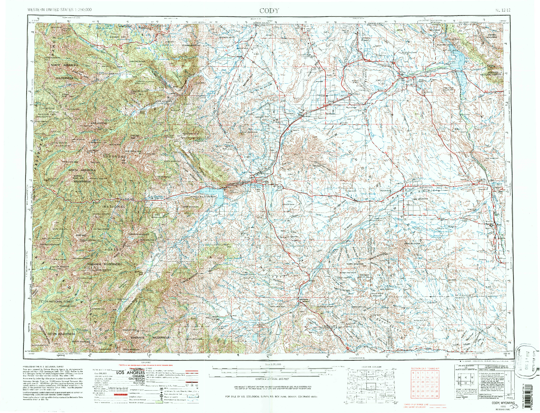 USGS 1:250000-SCALE QUADRANGLE FOR CODY, WY 1955