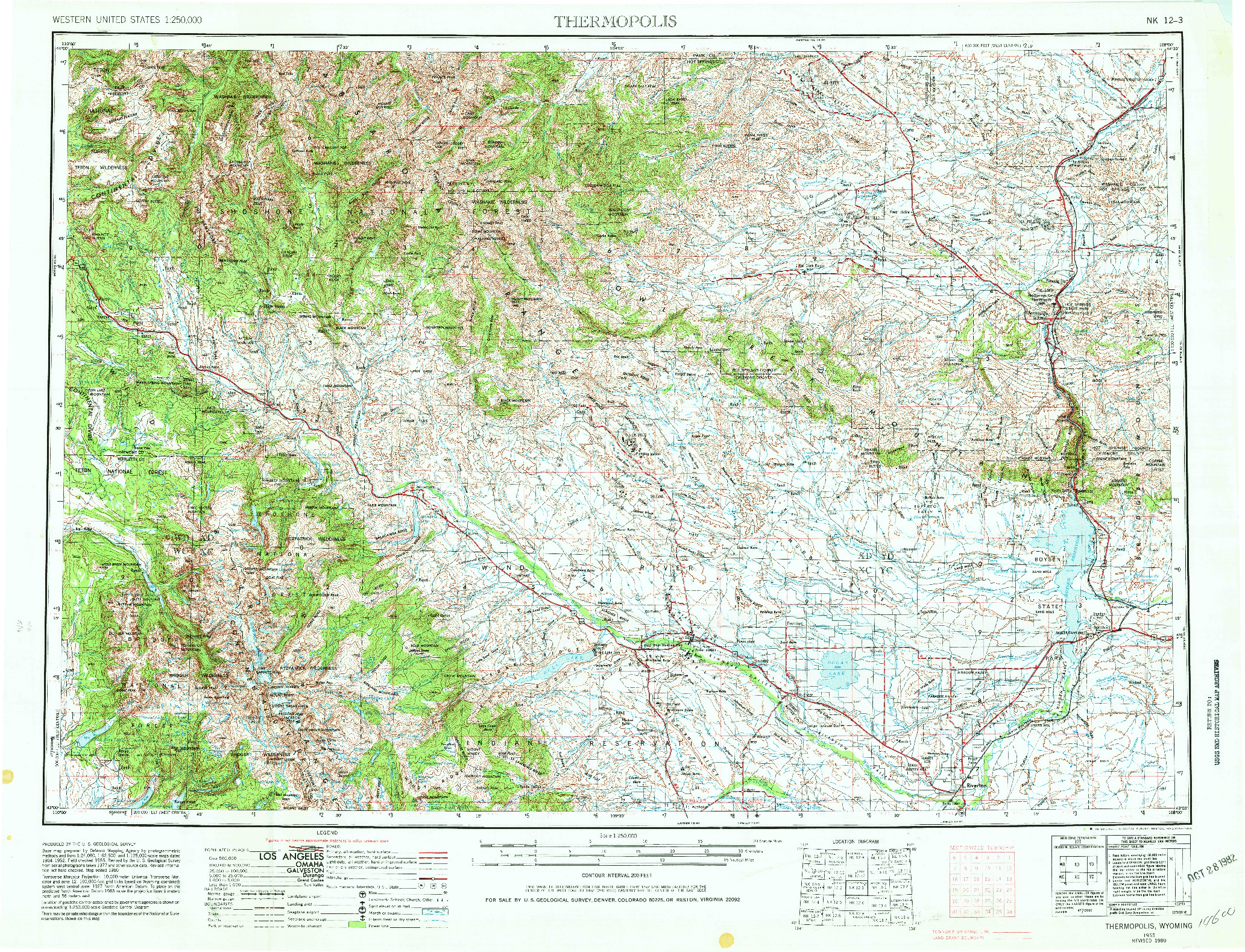 USGS 1:250000-SCALE QUADRANGLE FOR THERMOPOLIS, WY 1955
