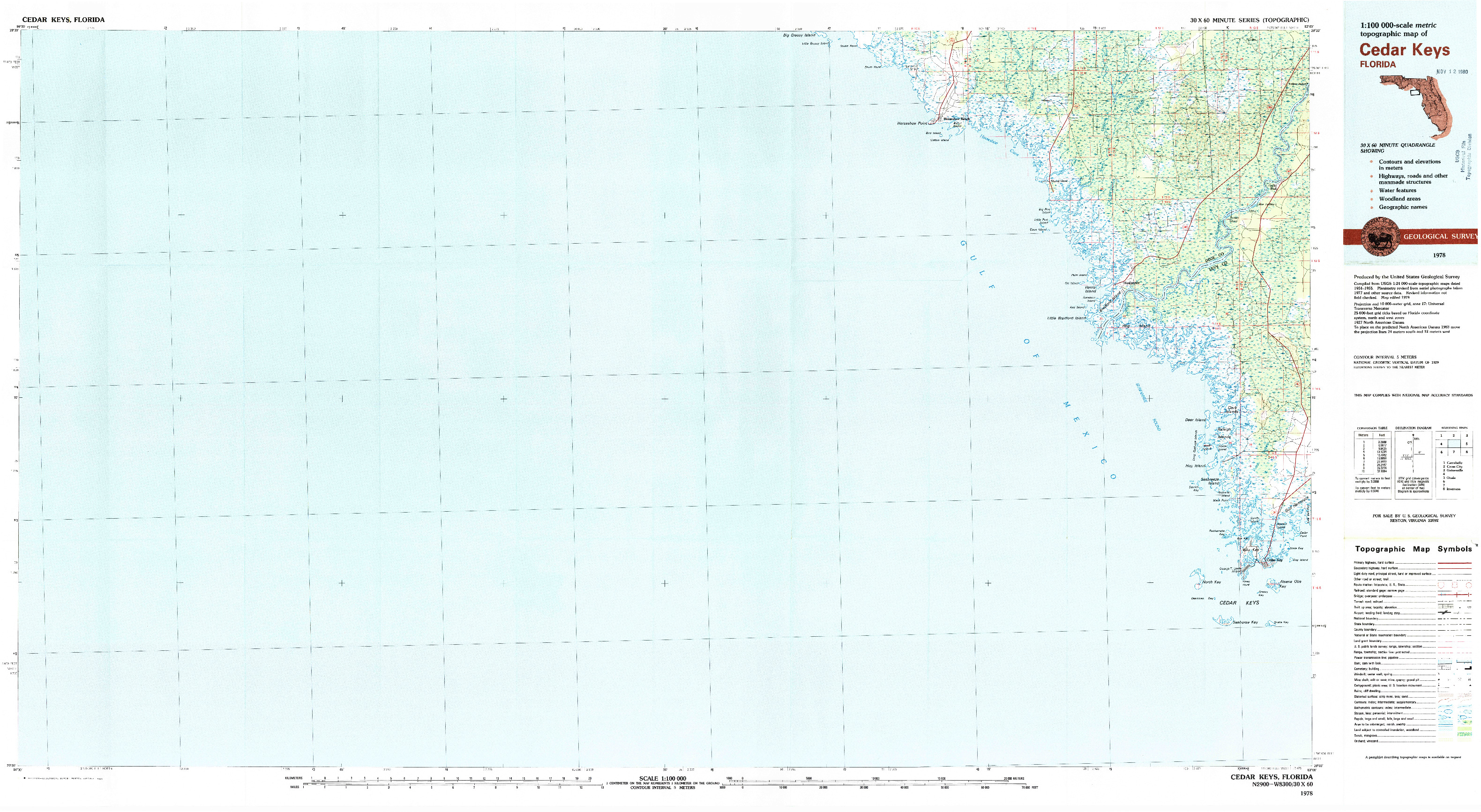 USGS 1:100000-SCALE QUADRANGLE FOR CEDAR KEYS, FL 1978