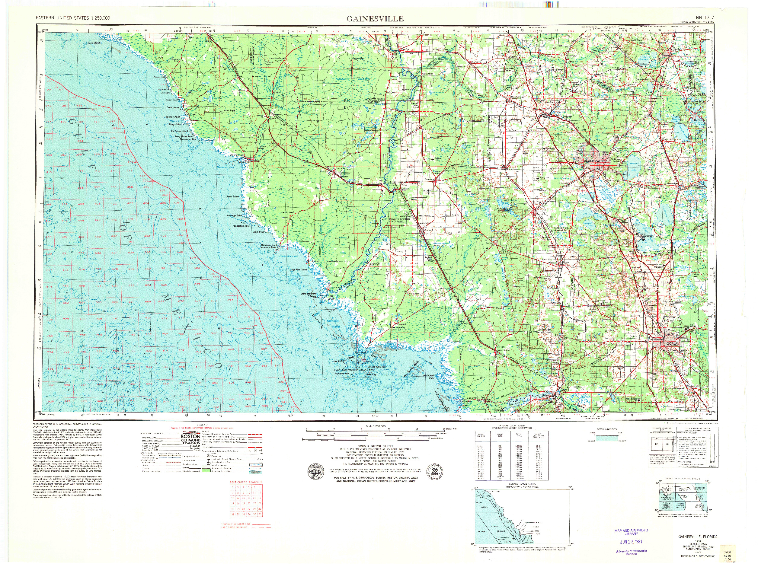 USGS 1:250000-SCALE QUADRANGLE FOR GAINESVILLE, FL 1954
