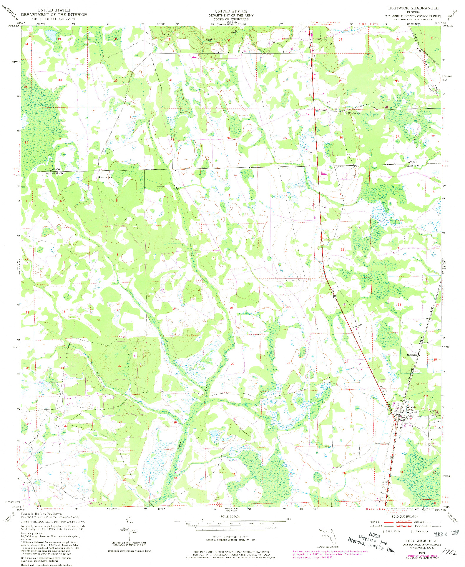 USGS 1:24000-SCALE QUADRANGLE FOR BOSTWICK, FL 1949