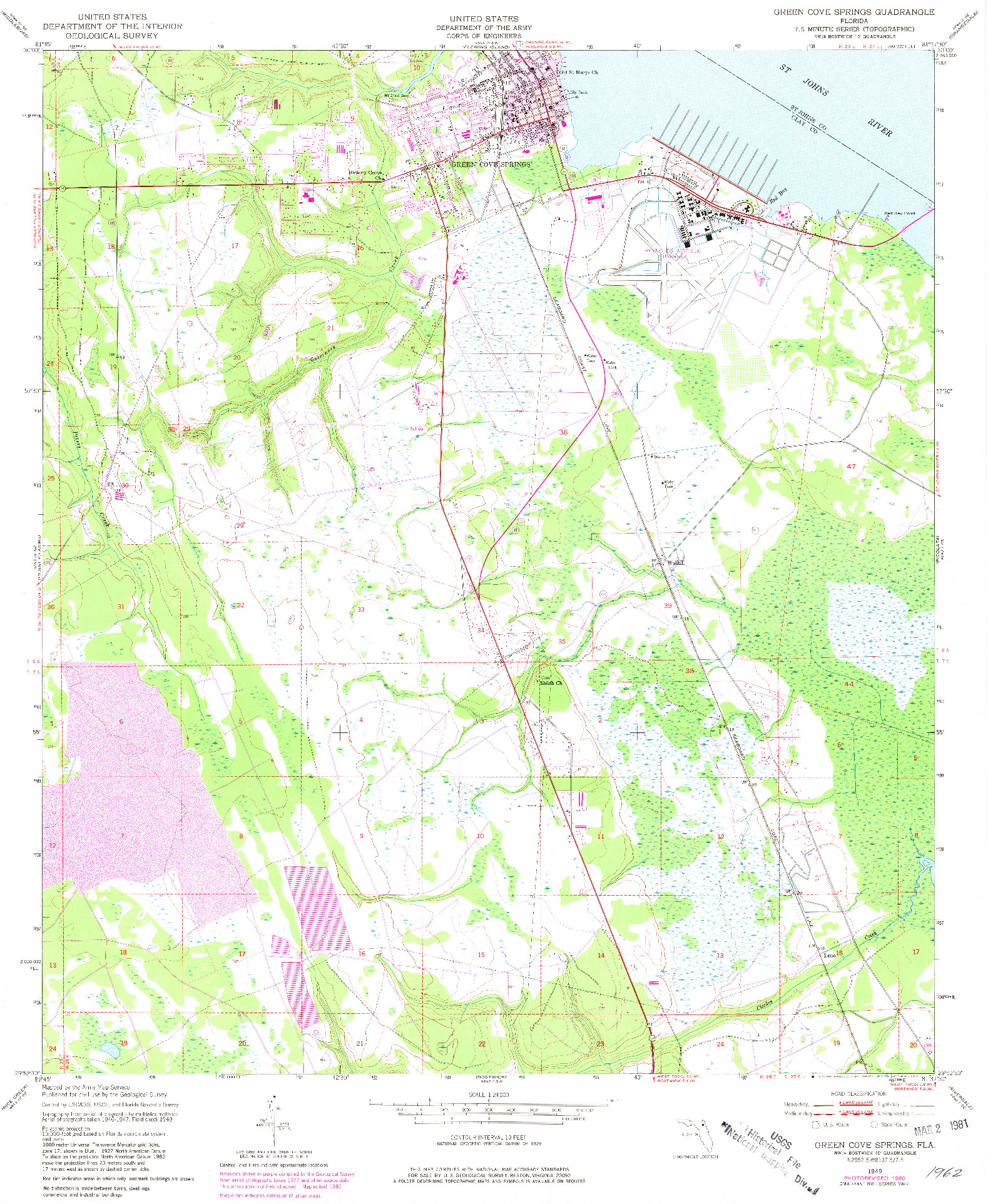 USGS 1:24000-SCALE QUADRANGLE FOR GREEN COVE SPRINGS, FL 1949