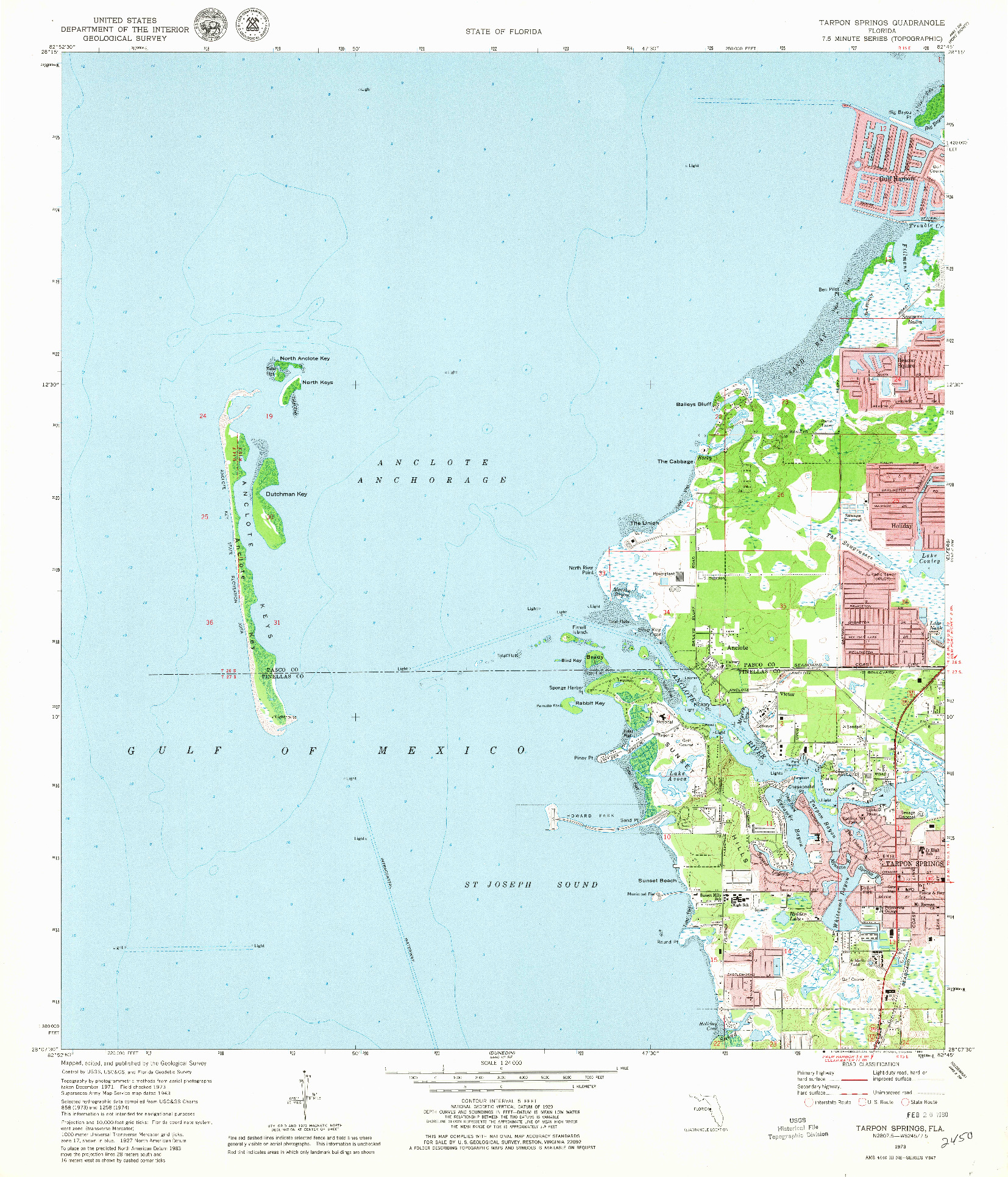 USGS 1:24000-SCALE QUADRANGLE FOR TARPON SPRINGS, FL 1973